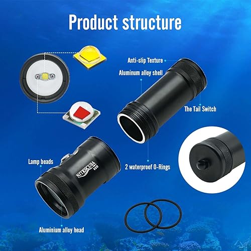 Miniatura 2 de Luz de video de buceo 2000 lúmenes Luz de cámara de fotografía de buceo para gopro Dive LED linterna, 100M330FT luz de inundación submarina con haz