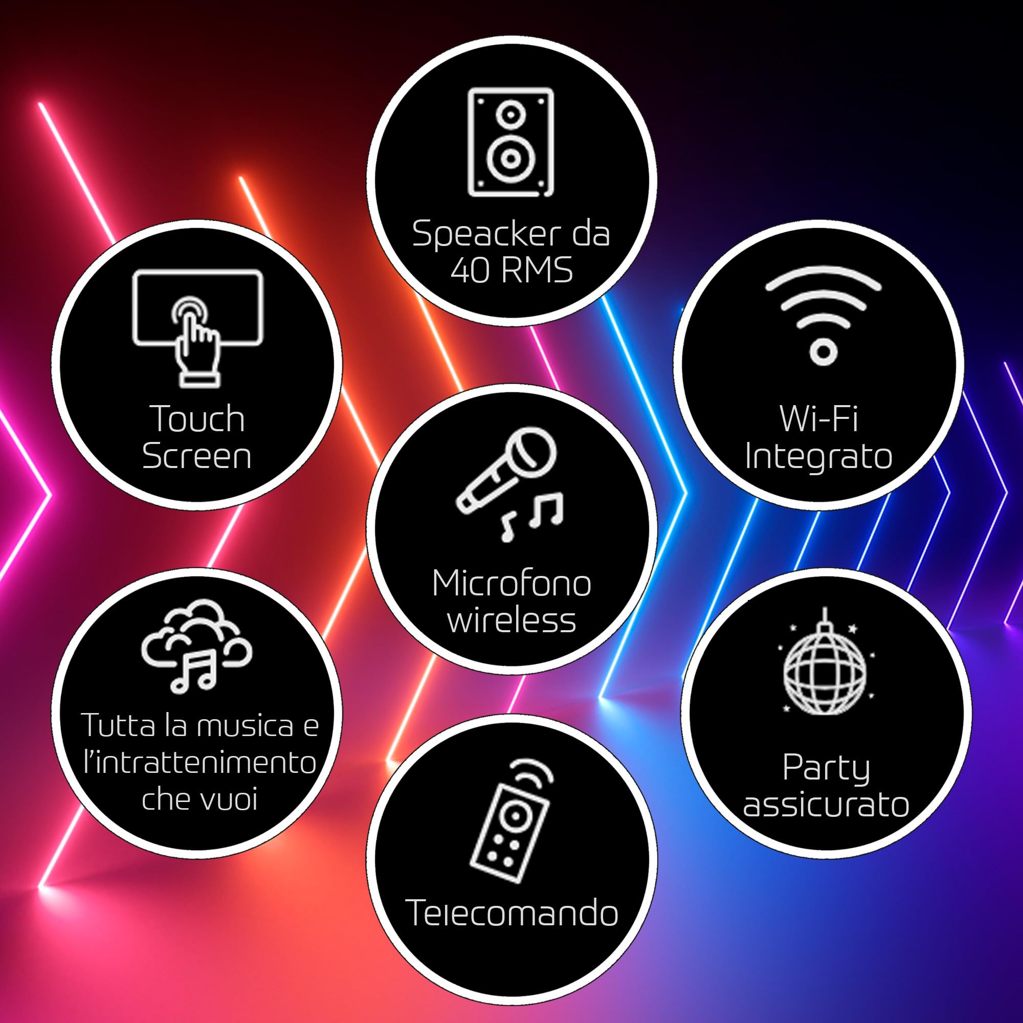 CANTA TU KARAOKE - PRO 2023 Professionale Completo con Microfono Wireless, Display Touch, Connessione Wi-Fi, Effetti Vocali, Luci LED, Batteria Ricaricabile, Voice Changer, Argento