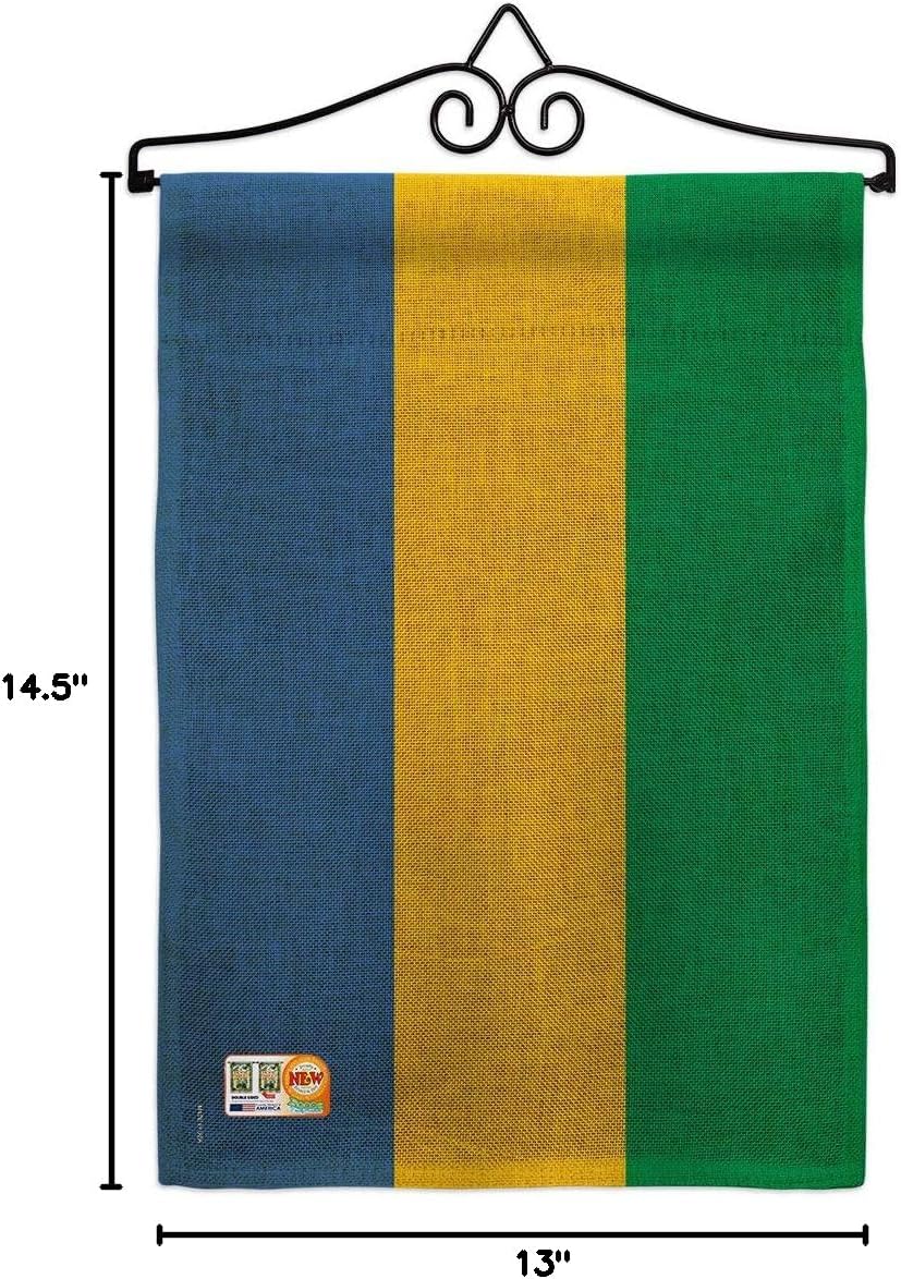 Gabon Burlap Garden Flag Set Wall Hanger Regional Nationality Nation International World Country Particular Area Small Decorative Gift Yard House Banner Double-Sided Made In USA 13 X 18.5