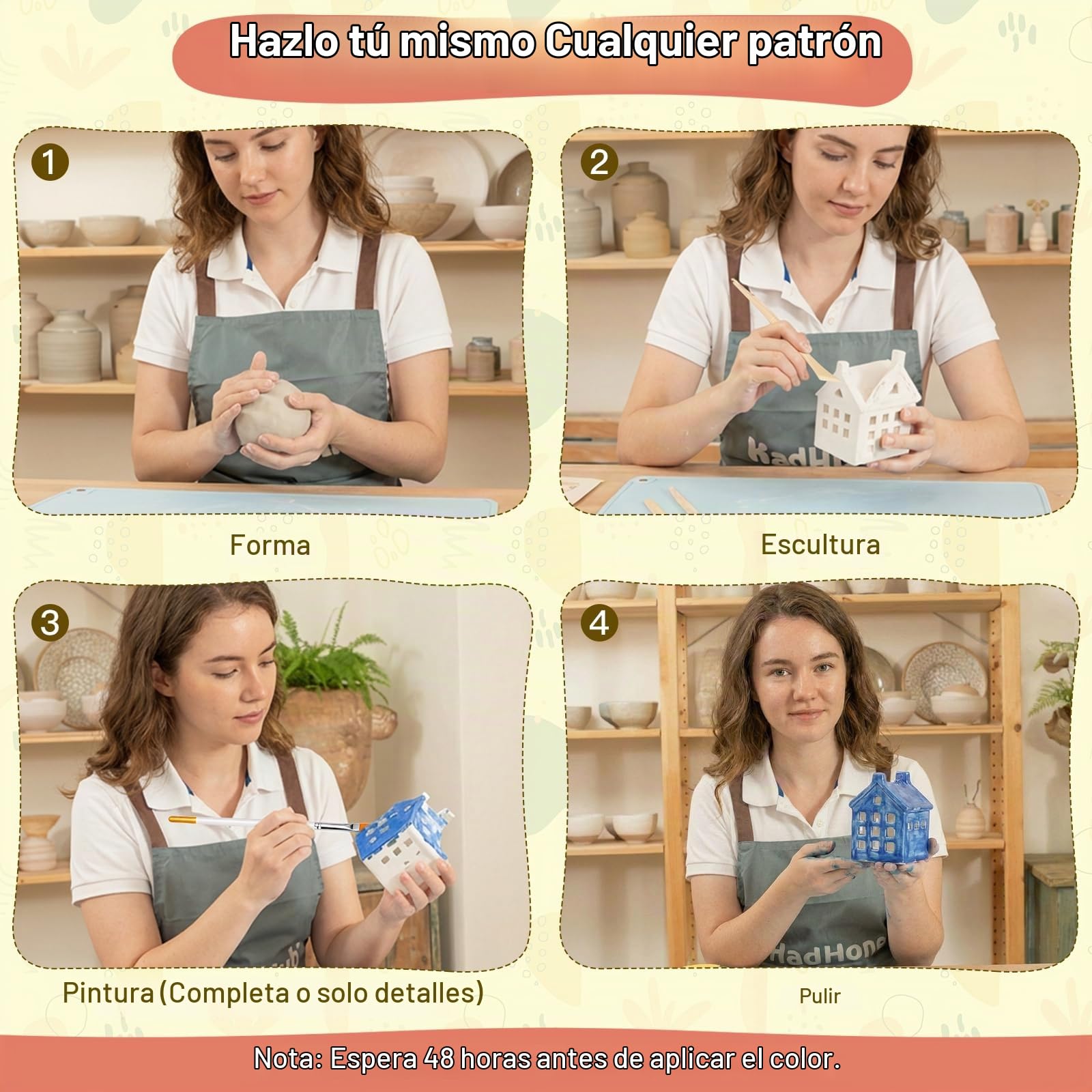 Kit Arcilla de Secado al Aire para Principiantes,36pcs Kit de cerámica, Arcilla de Secado al Aire 2kg, Herramientas, Pinturas, Pinceles, Base Blanca, DIY Creativo para Pintar cerámic