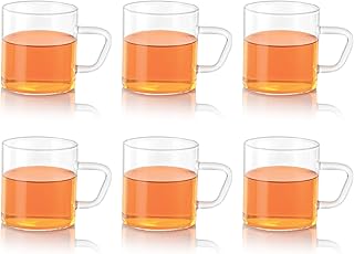 Vision 6 Pcs Tea n Coffee Borosillicate Glass 190 ml Classic Mug Set | Microwave Safe, Scratch Resistance, Lightweight | for Chai, Green Tea, Milk | Transparent (Transparent)