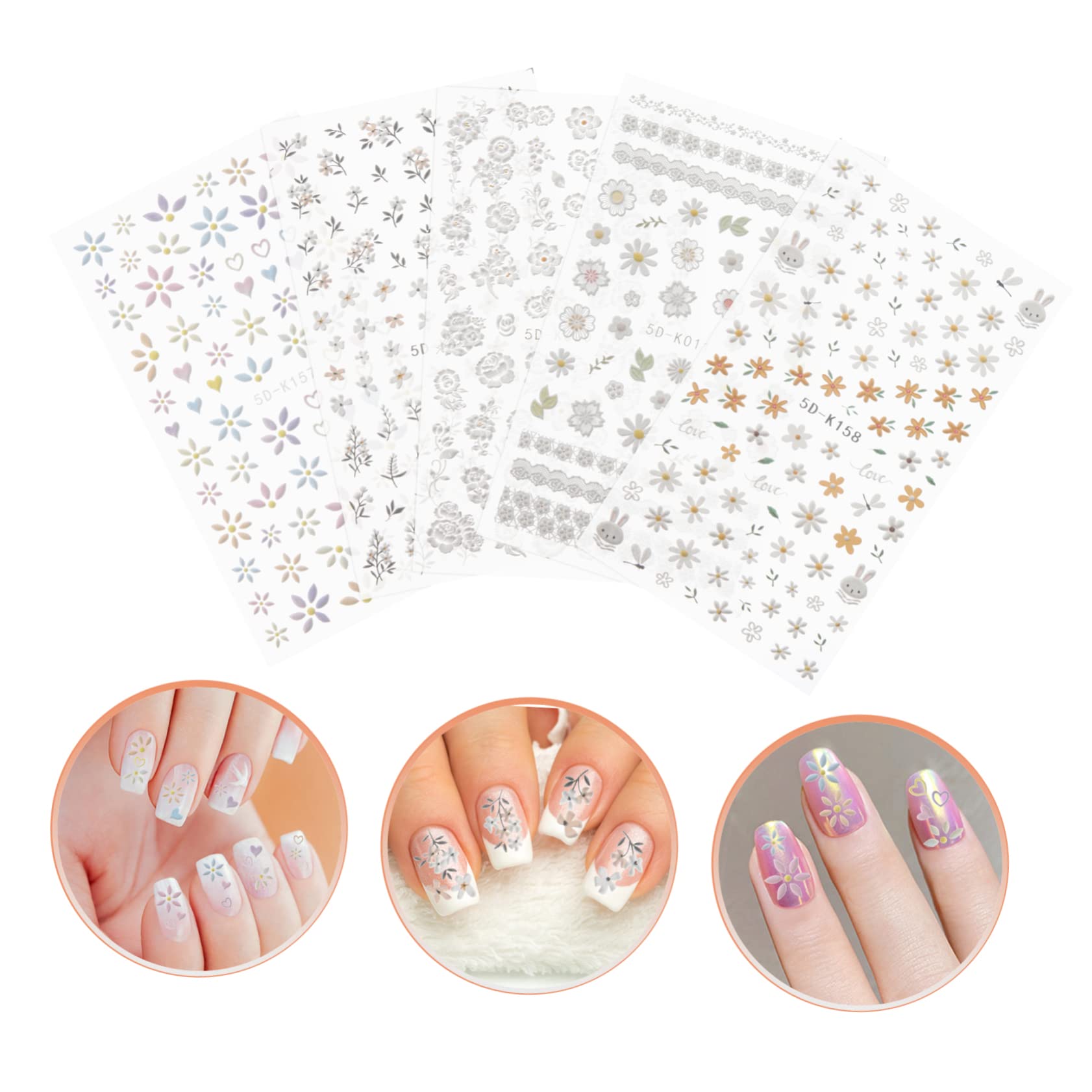 Healvian 15hojas Pegatinas Decorativas De Uñas Diseño Floral Calcomanías Autoadhesivas Para Manicura y Pedicura Para Diy y Fiestas Temáticas