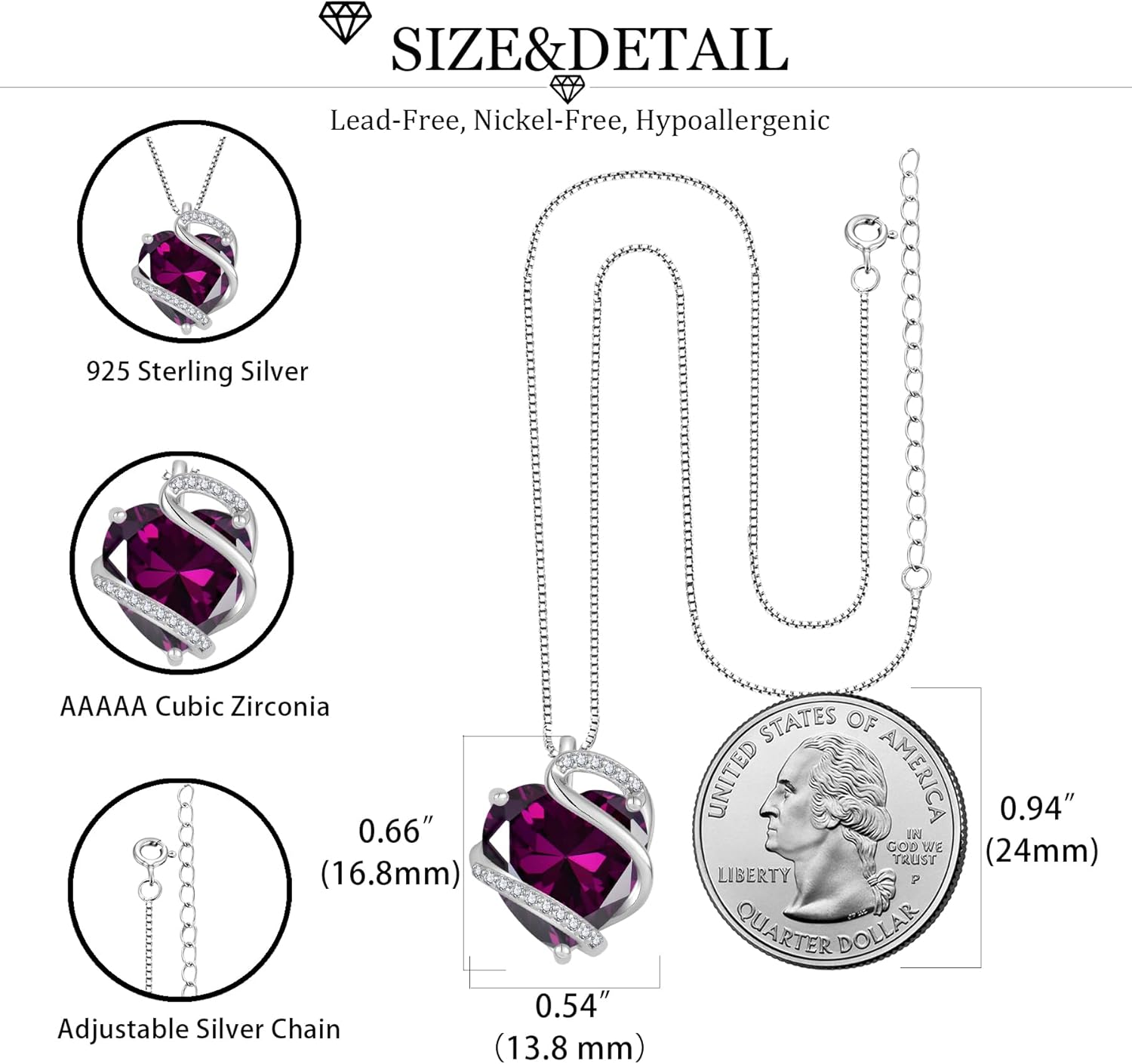 Heart Necklace for Women 925 Sterling Silver Infinity Love Heart Birthstone Necklace Pendant Hypoallergenic Jewelry for Women - Image 6