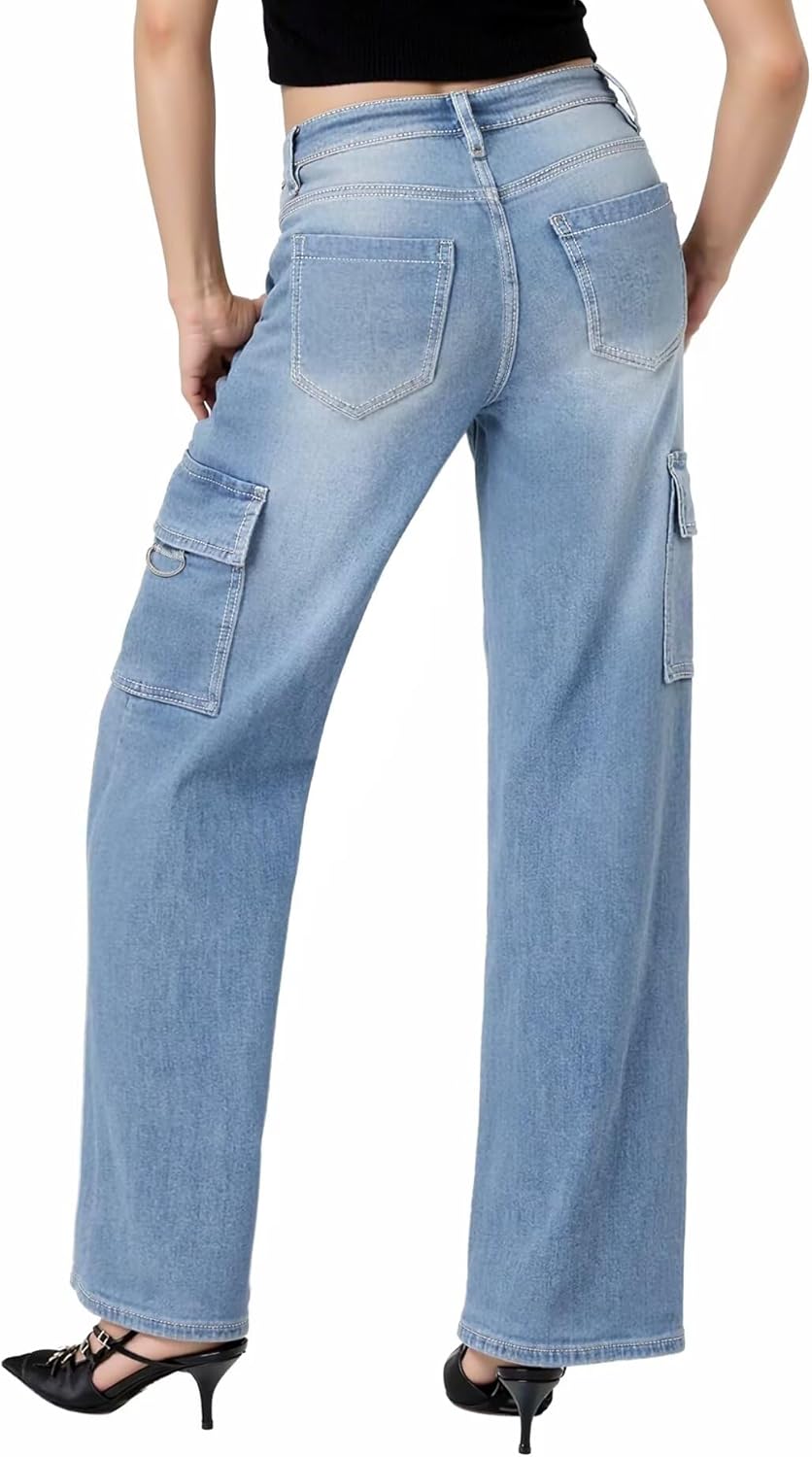 Hybrid & Company Womens Wide Leg High Rise Super Comfy Stretch Denim Pants Trendy Relaxed Fit Jeans with Pockets - Image 4