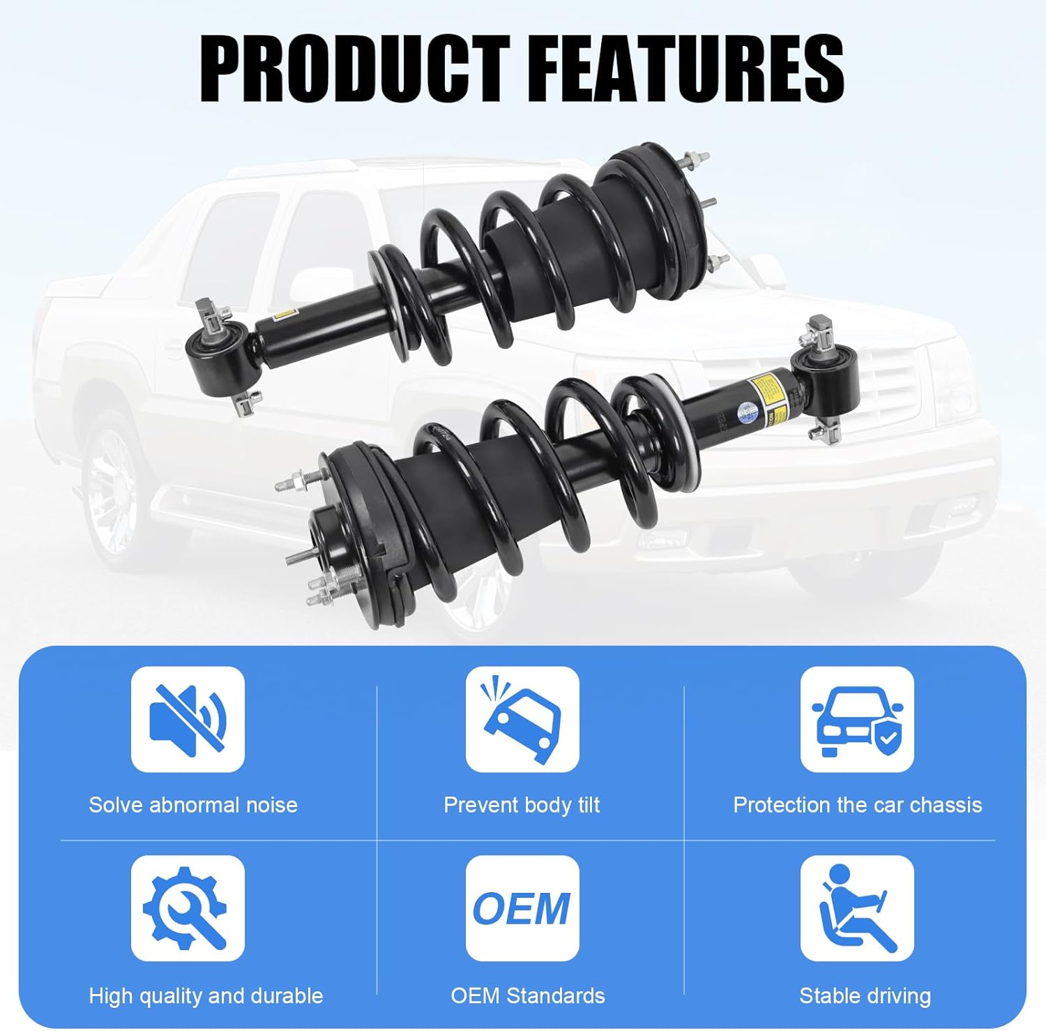 Front Air Strut Shock Absorber with Spring Magnetic Assembly Compatible with 2007-2014 Cadillac Escalade Chevrolet Tahoe Suburban Avalanche GMC Yukon Replace# 19353951, 580-435, 19300037