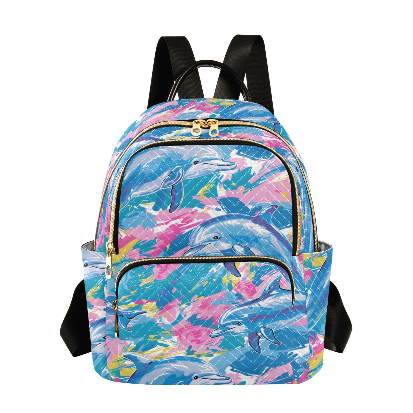 Women Fashion Backpack Purse Dolphins Tie Dye Design Mini Travel Backpack Ladies Shoulder Bag Work Daypack 8.5L