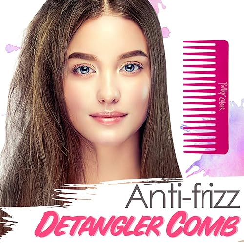 Miniatura 2 de Punky Peine de dientes anchos para mujer, color rosa, peine desenredante, sin mango, para cabello húmedo, seco y rizado