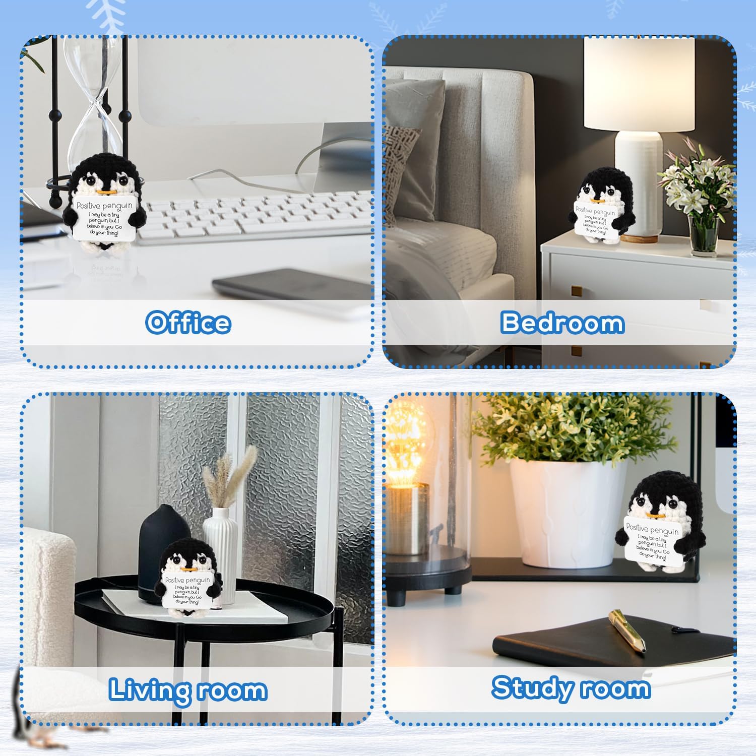 BOXOB Mini Funny, 2.6 Inch Cute Knitted Penguin Toy with Positive Card Crochet Doll Cheering Gift for Family Friends Encouragement Party Decoration(Black) - Image 6