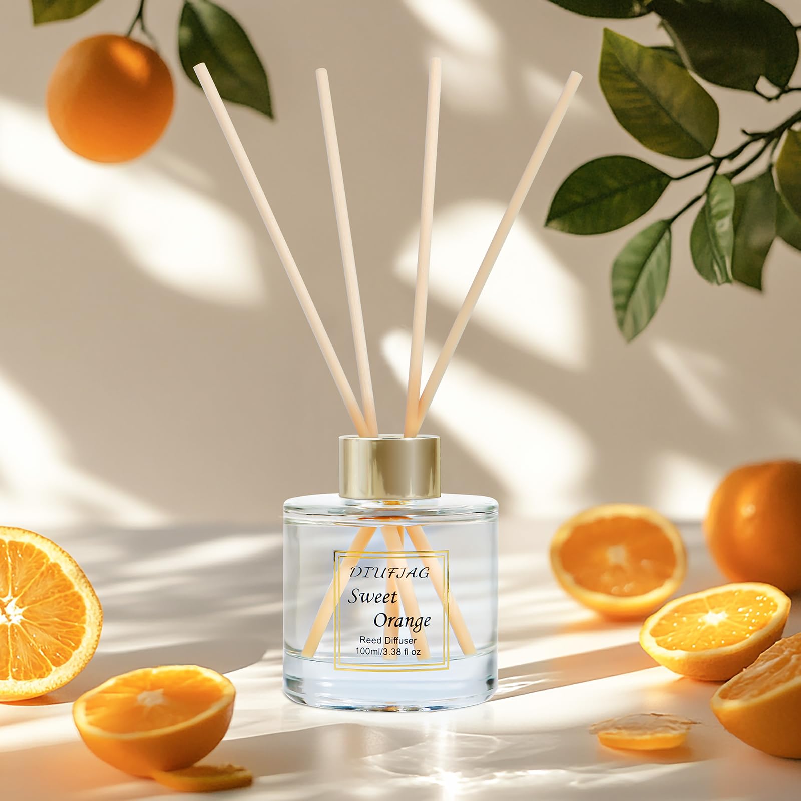 DIUFJAG Profumo per Ambienti,2 x 100ml,Arancia/Pesca,Orange Peach con 10 Bastoncini Profumati Aromaterapia,Diffusore per la casa,Reed Diffuser per Camera da Letto,Ufficio,Bagno,Scaffale