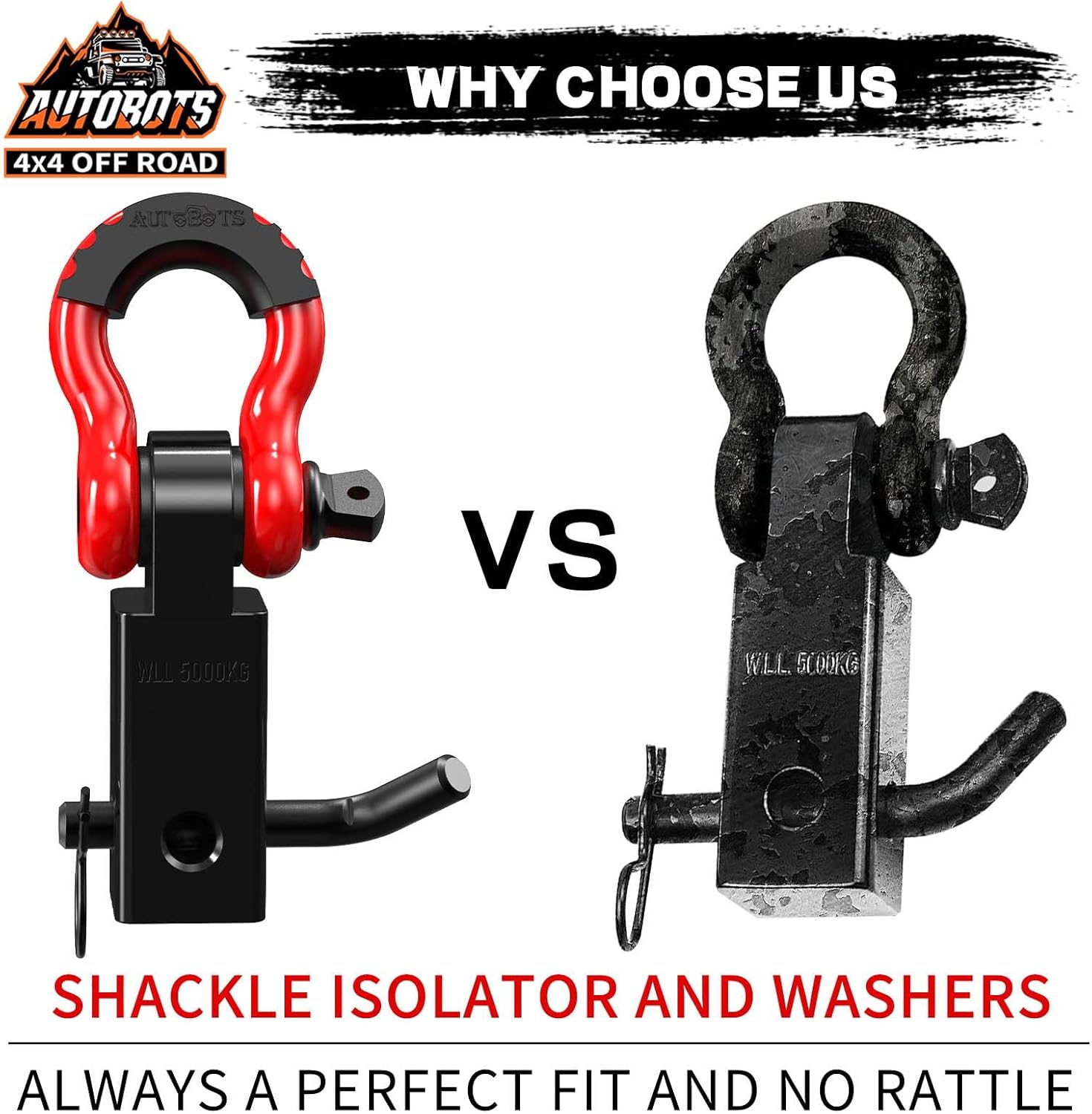 AUTOBOTS Tow Hitch Receiver 2", 45,000 Lbs Break Strength Shackle Hitch Receiver with 5/8" Hitch Pin, 3/4 D Ring Shackle, Towing Accessories for Truck Trailer Recovery Off-Road Red&Black - Image 5