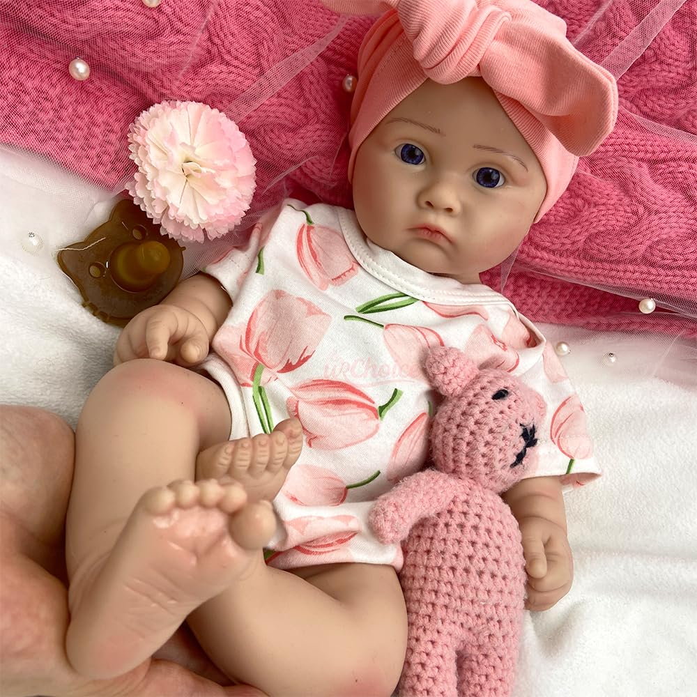 Generisch 18 Zoll Ultra-realistische Silikon-Reborn-Babypuppe – Handbemaltes Neugeborenen-Spielzeug mit lebensechter Hauttextur, weich und beschwert – Für Kinder ab 3 Jahren