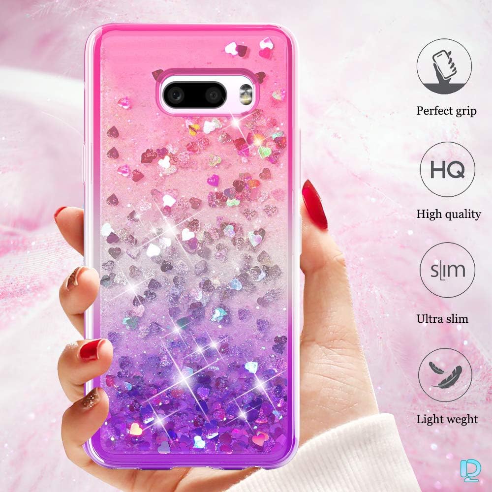 Dzxouui for LG G8X Thinq Case,LG V50S Thinq Case,TPU Protective Cover for Girls and Women Bling Sparkle with Moving Quicksand Glitter Cute Phone Case for LG V50S Thinq / G8X Thinq(Pink/Purple)