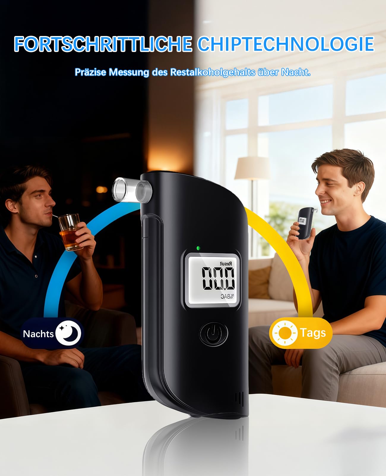 Alkoholtester Polizeigenau, Tragbarer Promillemessgerät mit 30 Mundstücken, Alkoholmessgerät, Alkohol Tester mit Digitaler LCD-Anzeige
