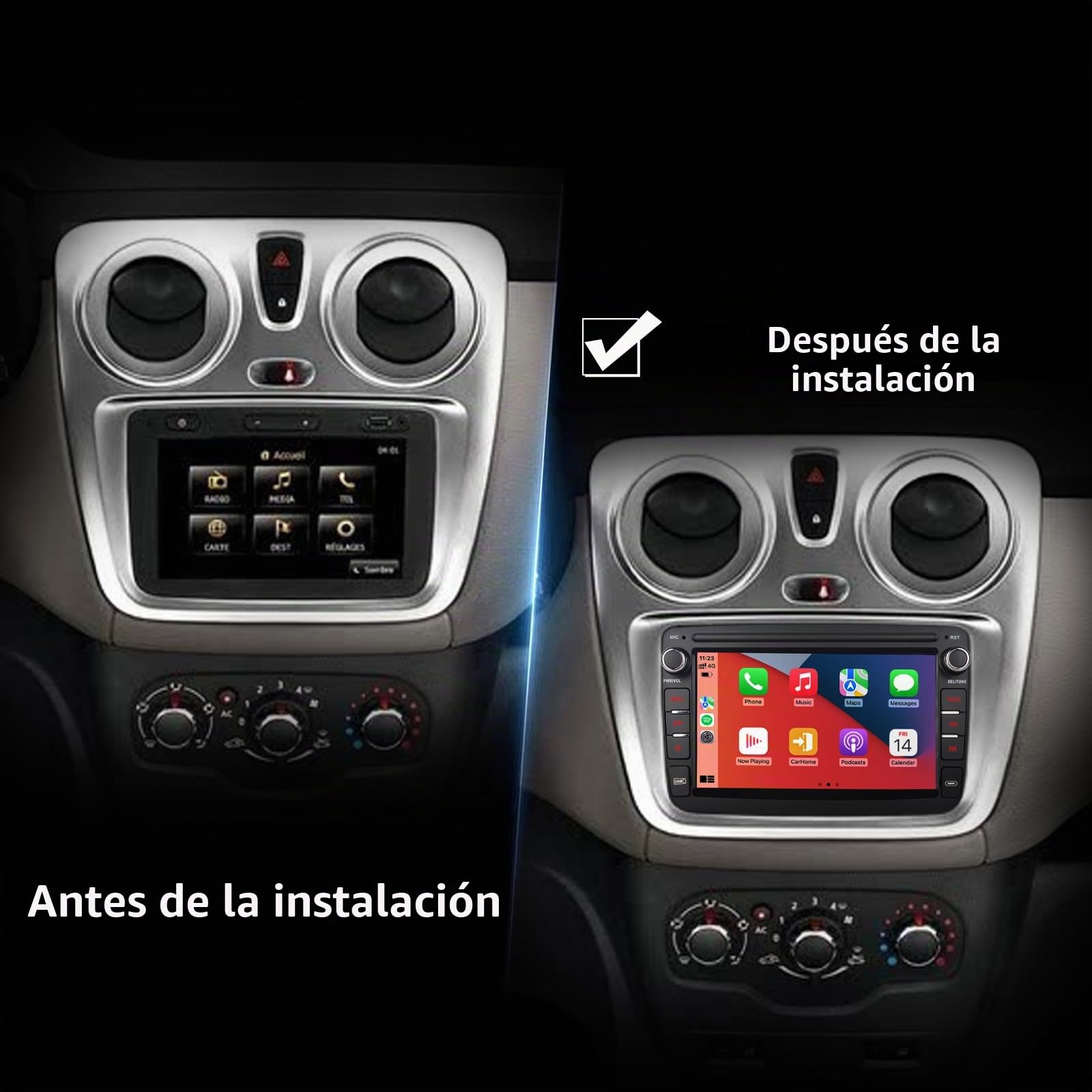 Radio de Coche para Renault Dacia Duster Sandero Dokker Logan Lodgy Captur con Carplay inalámbrico Android Auto Android Radio Pantalla táctil HiFi Bluetooth FM/RDS EQ SWC Canbus