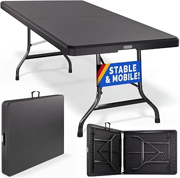 CASARIA  6ft Folding Table, Spacious 183x75cm Plastic Tabletop & Sturdy Metal Frame | Foldable Portable Waterproof Easy Assembly | Buffet Picnic Parties BBQ, Camping Indoor & Outdoor | Anthracite