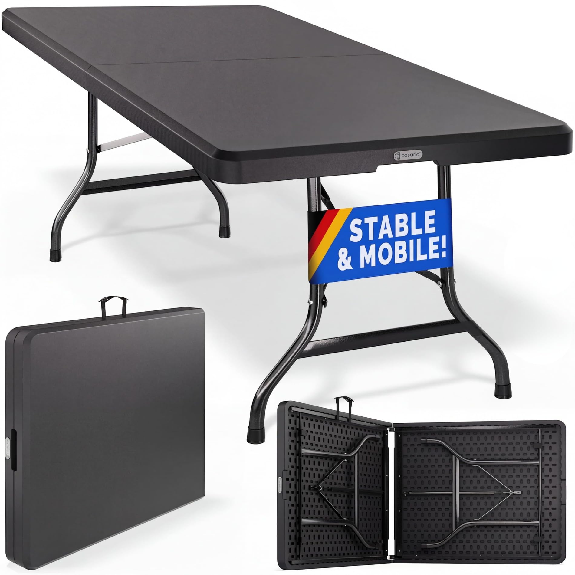CASARIA® 6ft Folding Table, Spacious 183x75cm Plastic Tabletop & Sturdy Metal Frame | Foldable Portable Waterproof Easy Assembly | Buffet Picnic Parties BBQ, Camping Indoor & Outdoor | Anthracite