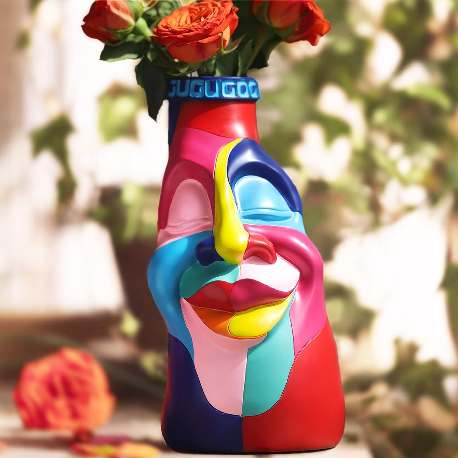 GUGUGO Eclectic Face Vases for Flowers,HandPainted Head Flower Vase