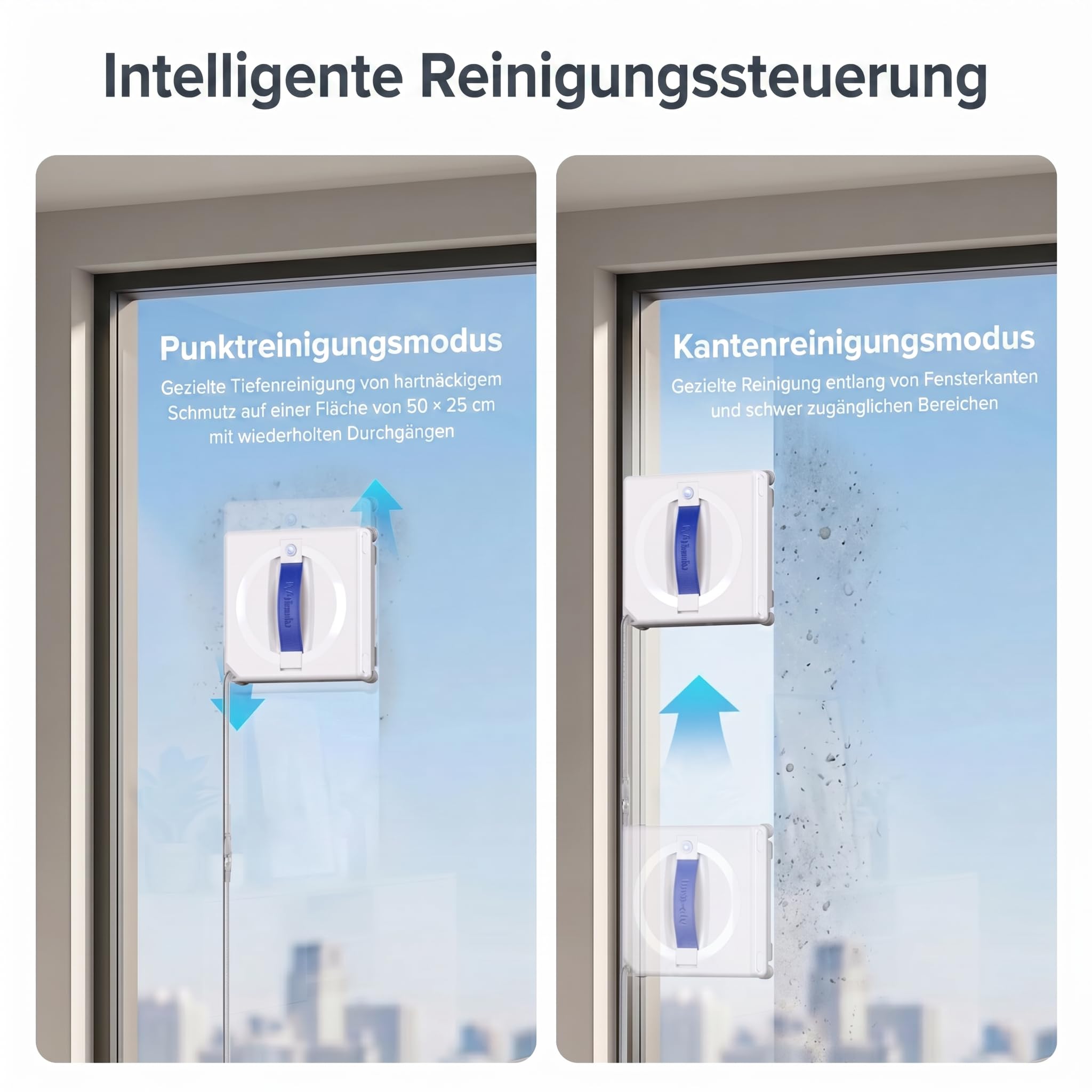 Lubluelu Fensterreinigungsroboter mit KI-gesteuerter Navigation, 8 kPa starker Saugleistung, 4-seitigen Reinigungsbürsten, Doppel-Sprühsystem, intelligenter Routenplanung, 8 Schutzfunktionen