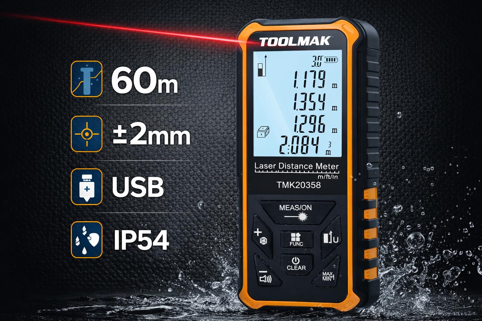 Telemetro Laser 60 m con Display LCD e USB Ricaricabile