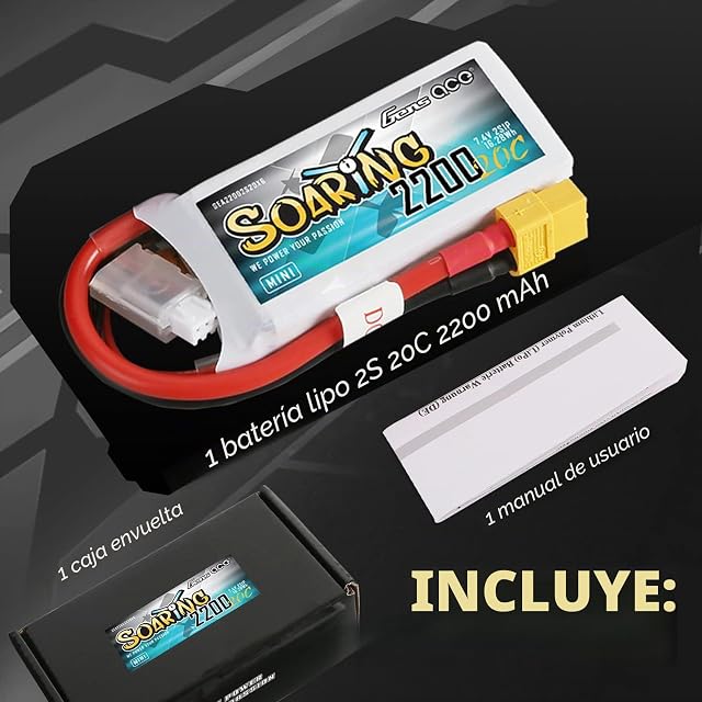 Foto 3 de 6 de Gens ace Batería Lipo 2s 2200mAh 7.4V 20C Soaring con XT60 para Helicóptero RC 450, Barco RC, Vehículo 1/16