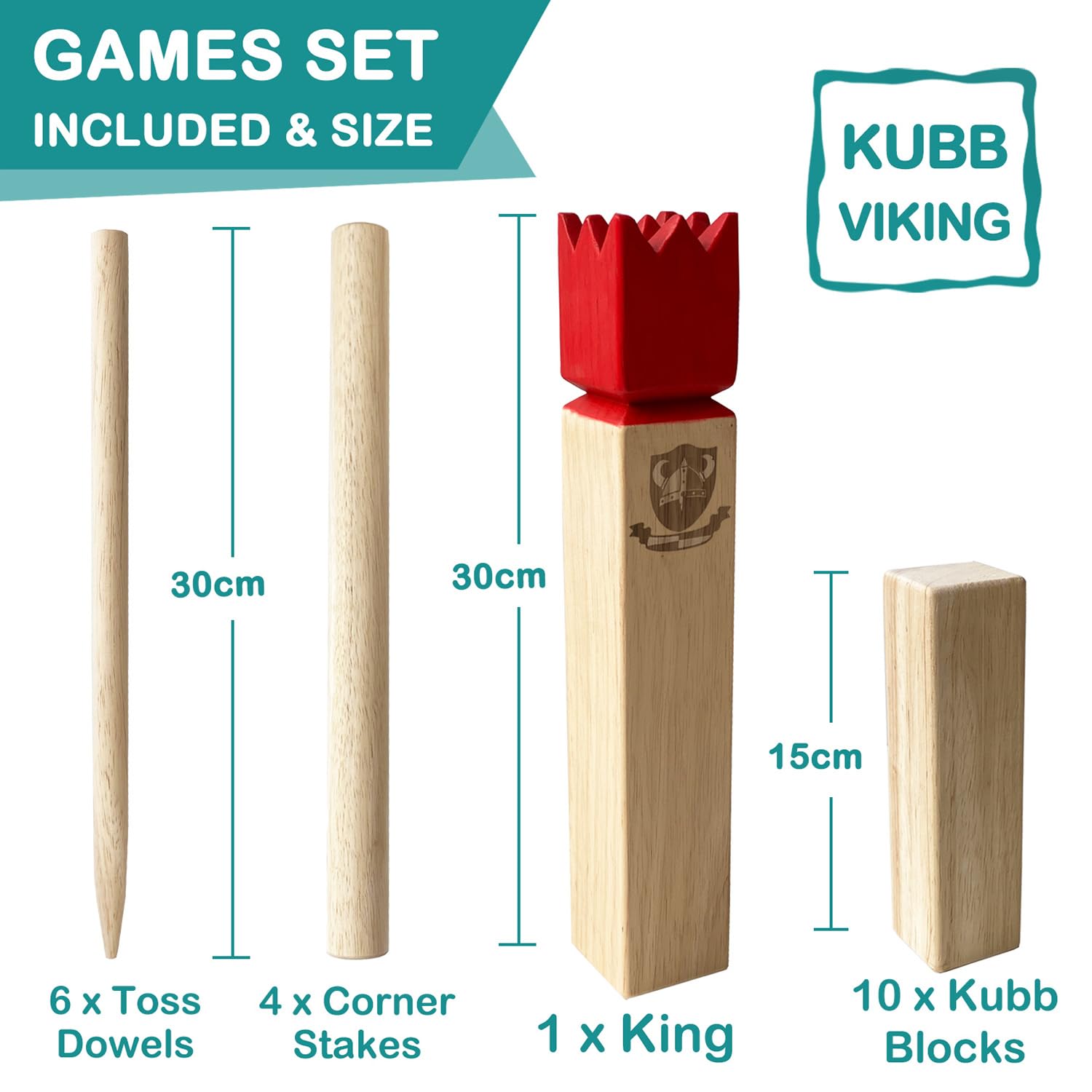 Kubb Spiel im Freien | Wurfspiel mit Tragetasche | Kegelspiel | Gummi Holz Garten Rasen Spiele | Wurfspiel mit Tragetasche (30 x 5 x5 cm-King, S)