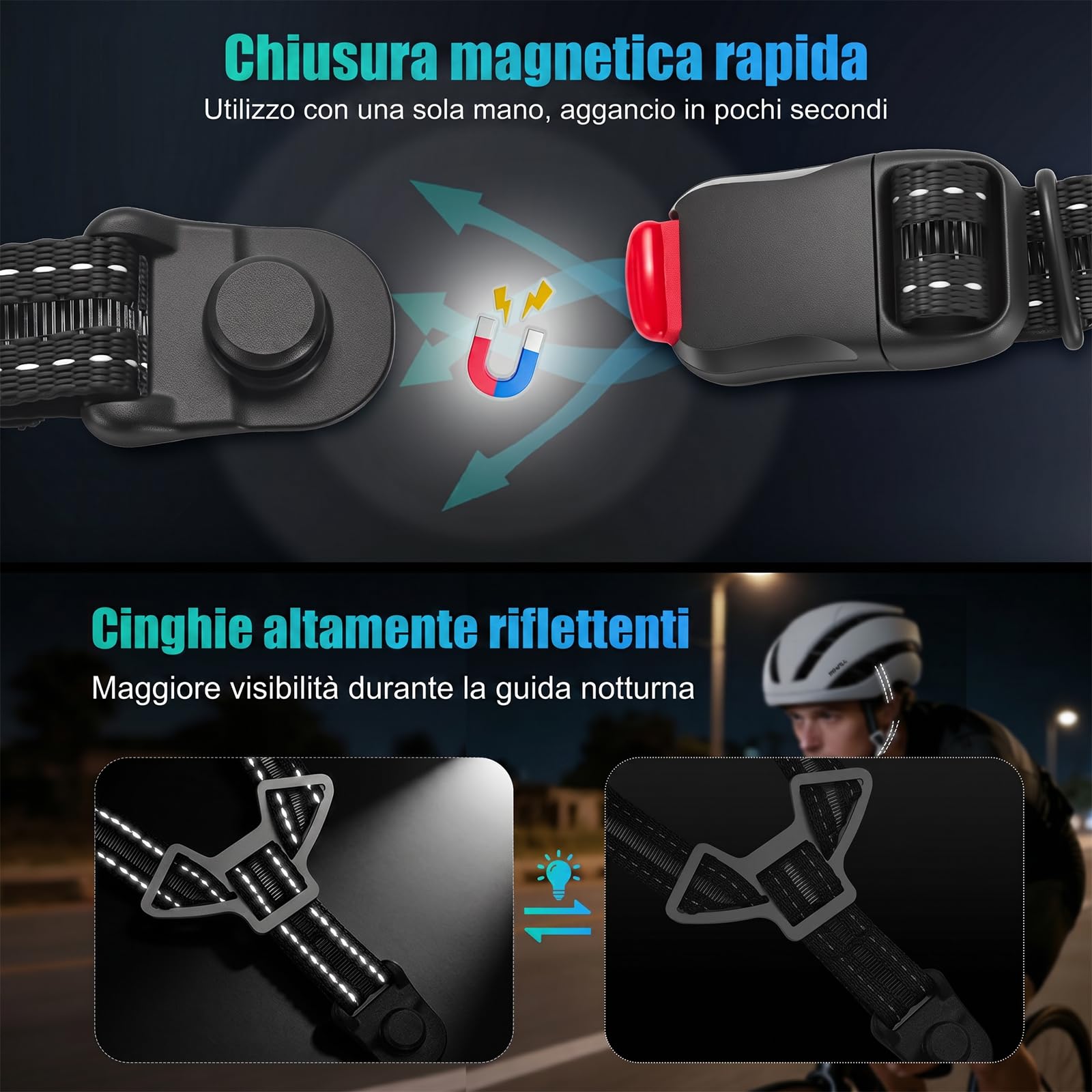 Casco da Bicicletta Uomo Donna, Casco Leggero da Città e Corsa con Chiusura Magnetica, 16 Prese d'Aria, Certificazione CE EN1078, Regolabile M/L (55–61 cm), ca. 290–300 g
