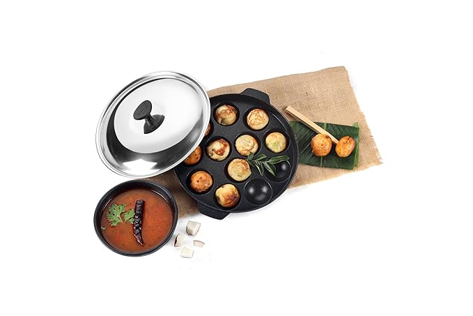 Buy Cello Non-Stick 12 Cavity Appam Patra Kan with Stainless Steel Lid | Appam Maker | Appam Patra | Appam pan | Litti Maker | Appe Stand | Dishwasher Safe at Rs. 549