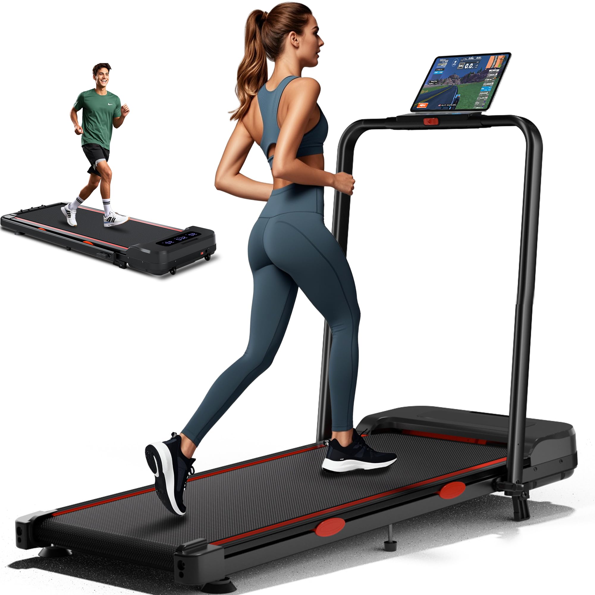 4.0/7.8MPH Walking Pad Treadmill with Folding Slope, Larger Screen Display Under Desk Treadmill 300 lb Capacity, Portable Treadmills for Small Spaces, Home