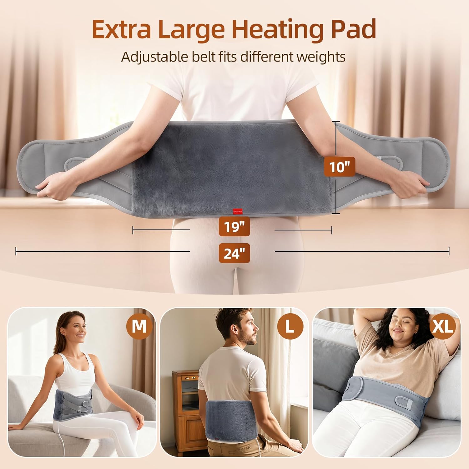 Comfytemp Himalayan Salt Weighted Heating Pad for Back, Electric Moist Heating Pad for Period, FSA Eligible HSA for Women Mom Men Dad, Weighted Waist Belt with 6 Heat Levels & 7 Timers - Image 8