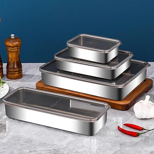 Miniatura 3 de YESBAY Contenedor de queso de acero inoxidable para refrigerador, contenedor de almacenamiento de alimentos con tapa, base elevada, nevera,