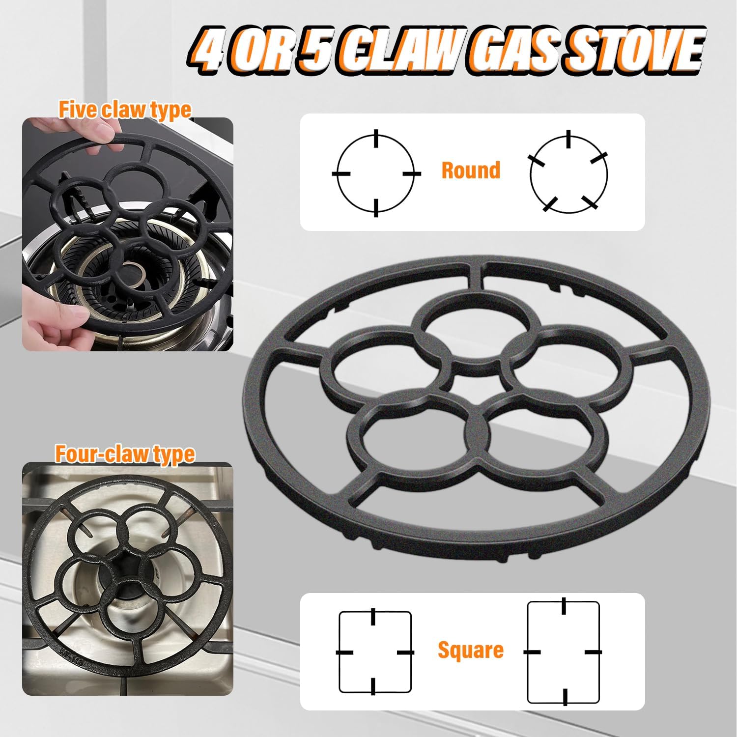 Gas Ring Reducer, Cast Iron Wok Support Ring Stovetop Stand, Bottom Uniform Heating, for Pans, Coffee Pots, Teapot, Omelet Pan