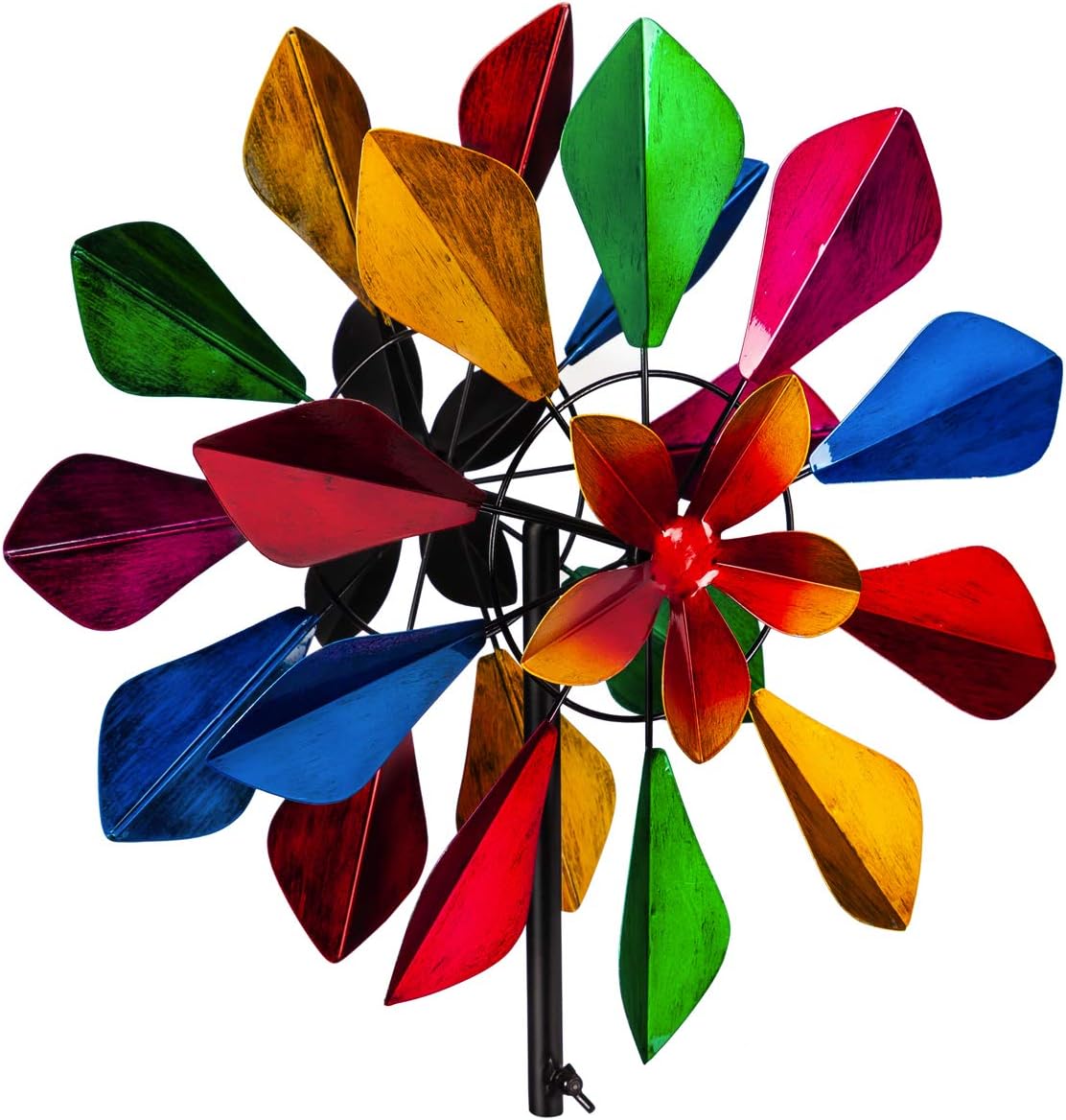 Evergreen Garden Wind Spinner Topper, Folded Colorful Petals Garden Décor and Accessories for Home and Yard