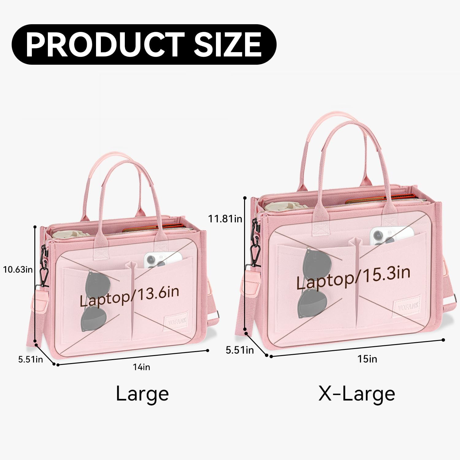 VOFANK Large Canvas Tote Bag for Women - Zipper Work Crossbody Purse Handbag Shoulder Satchel Travel Gym Everyday Bag - Image 6