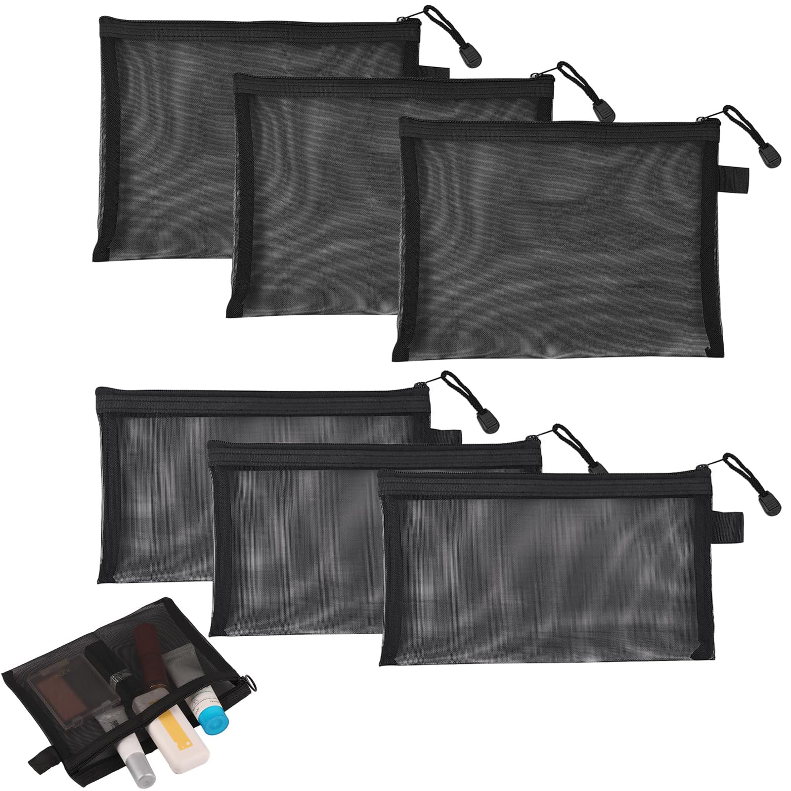 Zipper Pouch, Black Mesh Pouch with Zipper, 6PCS Set (A5 x 3 + A6 x 3), Small Makeup Pouch for Travel, Cosmetic Organizer Bag, Medicine Pouch, Washbag Pouch for Women-image-7