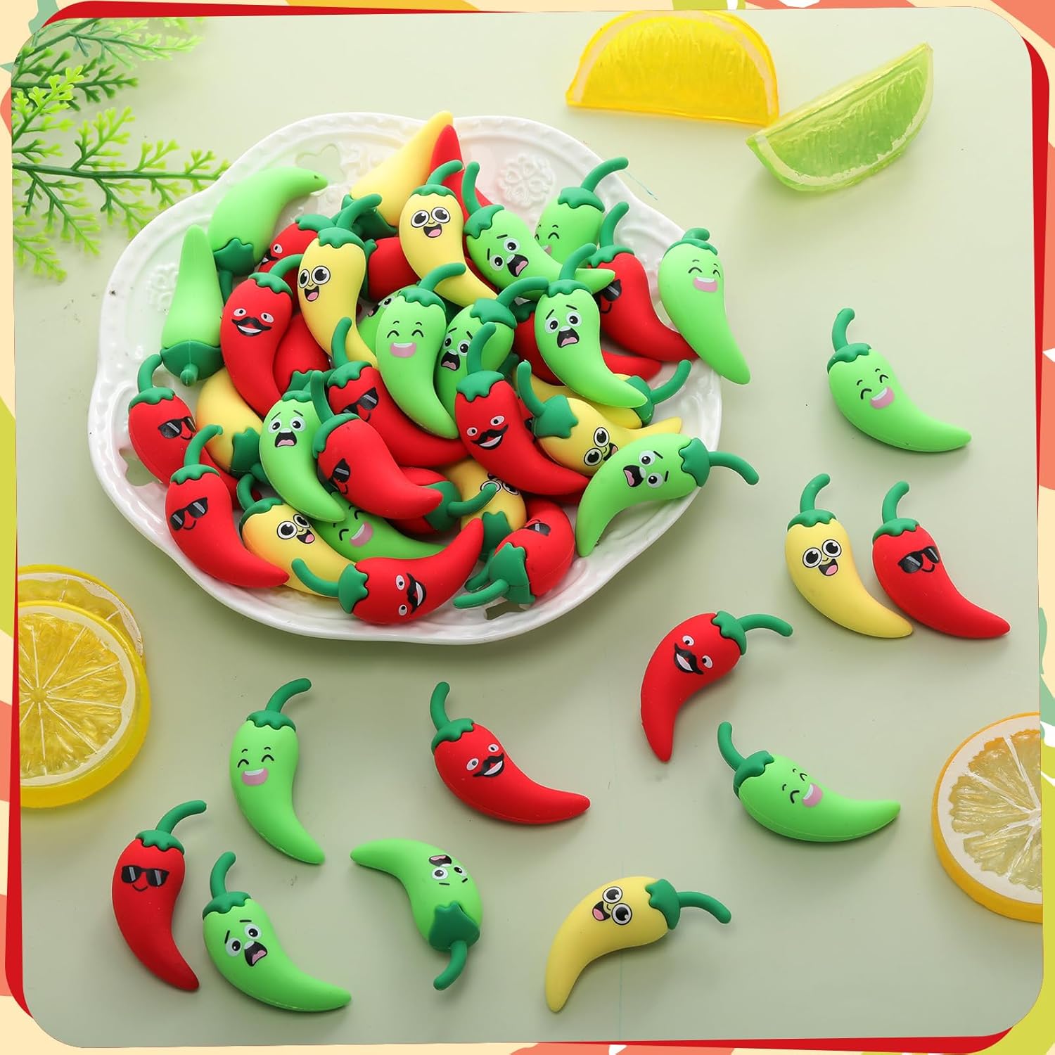 100 Pcs Mini Chili Pepper Figurines to Chili Festival Party Little Fake Hot Peppers Figures Small Jalapenos Statue for Spicy Cook Off Decorations Kitchen Table Decor Gifts School Prizes