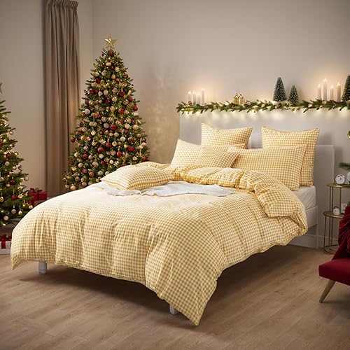 Miniatura 24 de FADFAY Juego de funda de edredón de cuadrícula azul, tamaño individual, 100% algodón, ultra suave, a cuadros, reversible, con cierre de cremallera