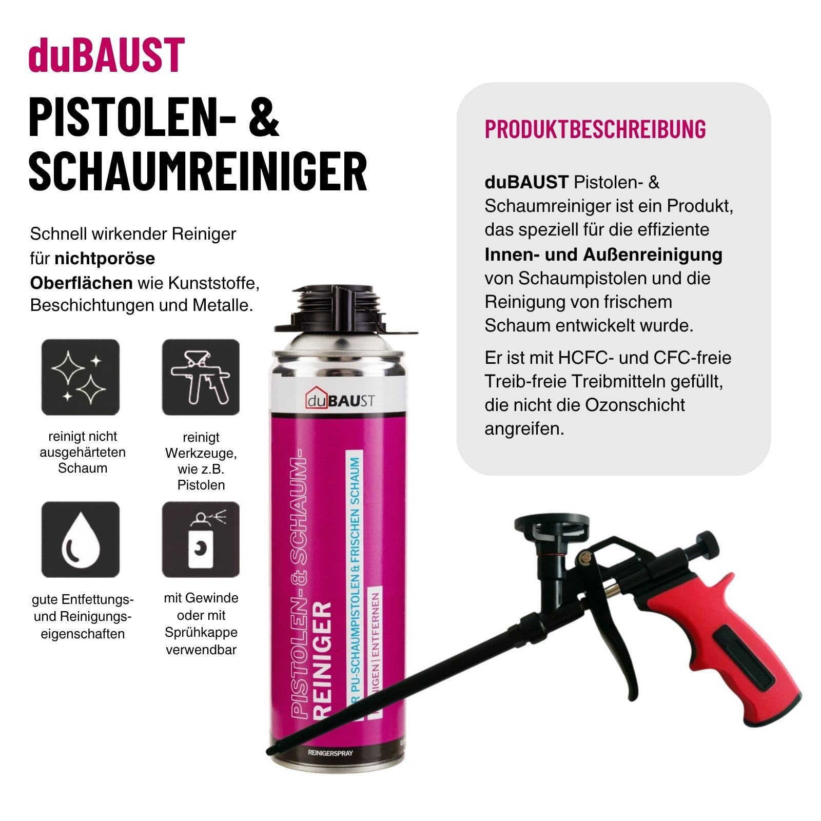 PRS24 Detergente per pistola in poliuretano, 500 ml, per pistola a schiuma, strumento, rimuove schiuma PU fresca, testina spray inclusa