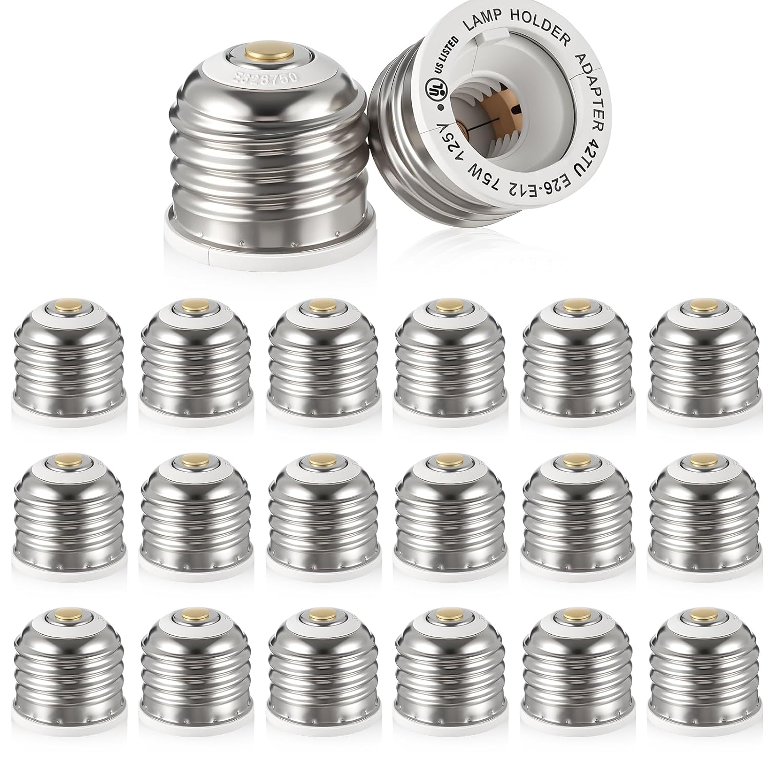 Glooglitter 20 Pcs UL-Listed E26 to E12 Socket Adapter Medium to Candelabra Light Bulb Socket Screw Bulb Converter, Maximum Wattage 75W, 200℃ Heat Resistant