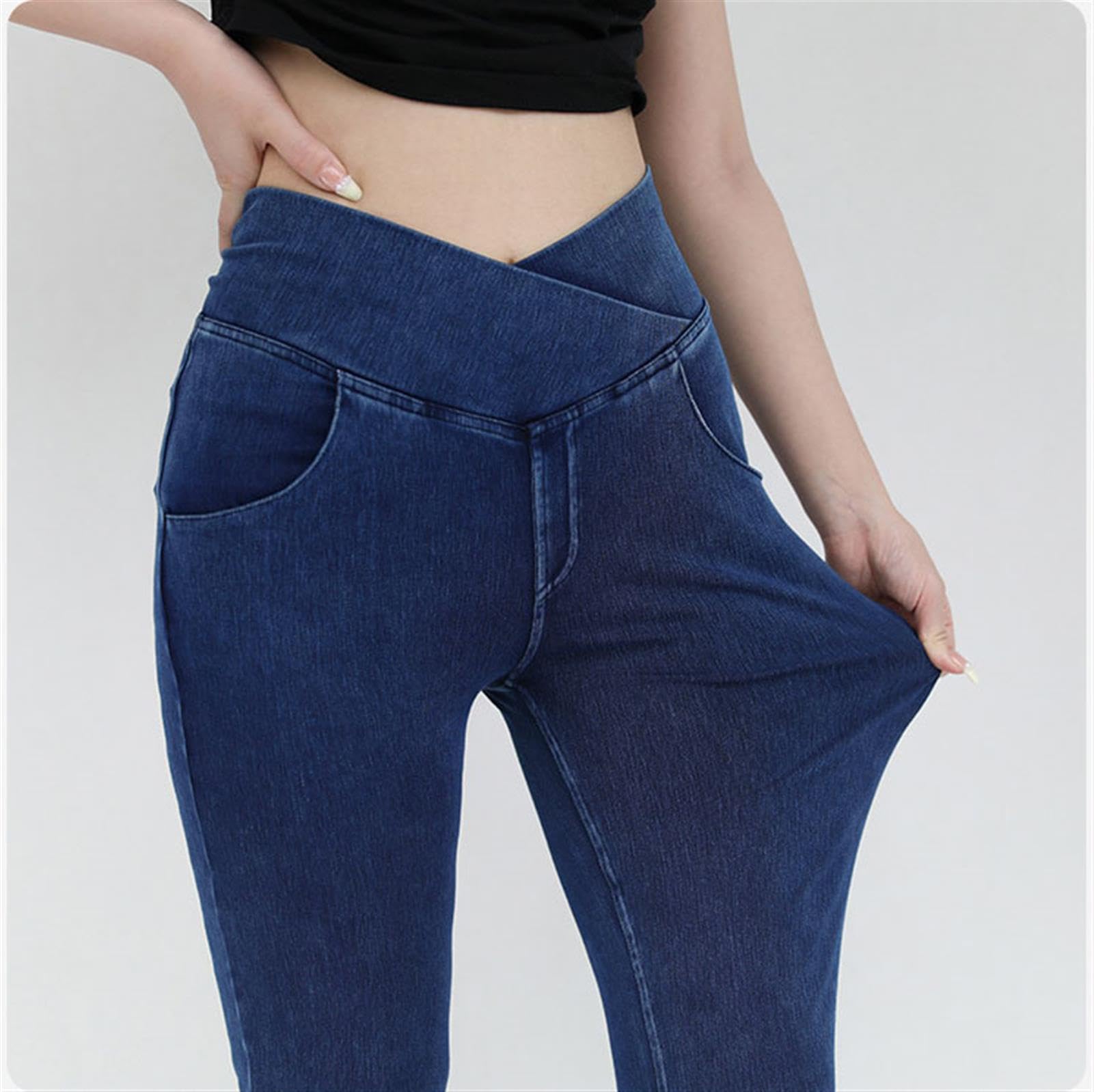 hixswnu Leggings Yoga Cross Vita delle Donne Alta Elasticità Anca Sollevamento Denim Sport Svasato Pantaloni con Doppie Tasche