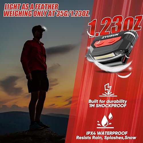 Miniatura 7 de Paquete de 4 luces recargables para casquillo, faros portátiles, sombrero de clip con sensor de movimiento, ligero IPX4 impermeable, luces LED de