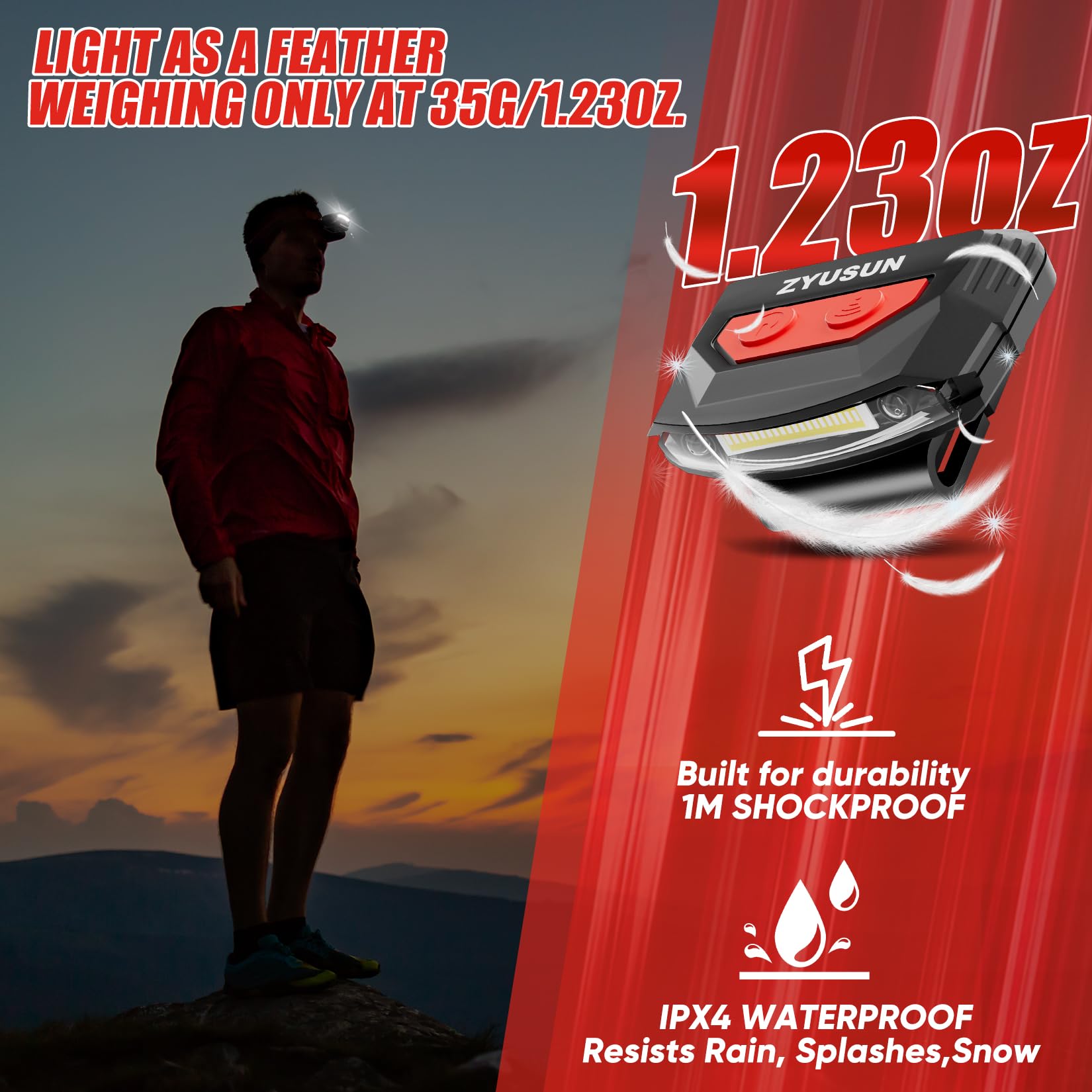 Wiederaufladbare Kappenleuchte, tragbare Stirnlampen, aufsteckbarer Hut mit Bewegungssensor, leicht, IPX4 wasserdicht, Nachtsicht-LED-Lichter für Jagd, Angeln, Camping, Wandern, Radfahren