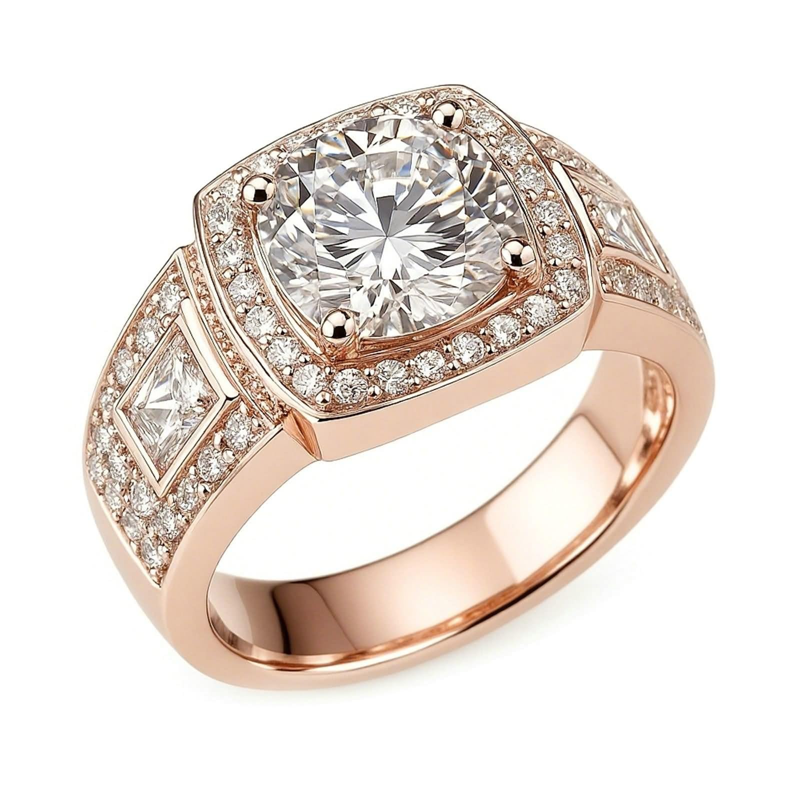 Anelli da donna delicati, anelli di nozze di lusso con moissanite 18 carati, oro rosa, misura 50 (15,9), regalo per donna