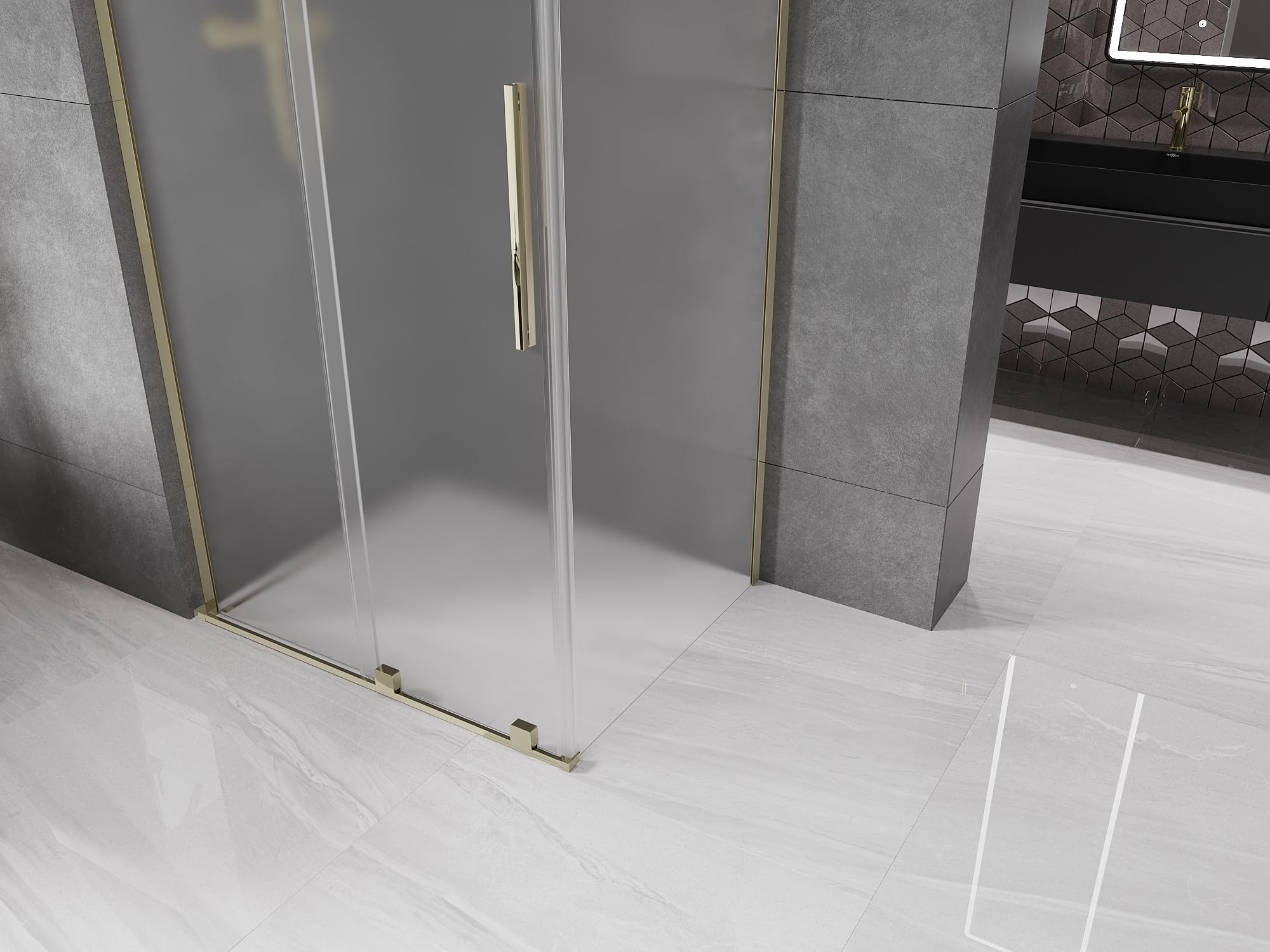 Mexen - Velar L - Box doccia estensibile 120 x 90 cm, colore grigio, oro