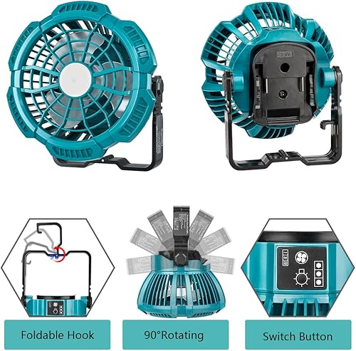 Miniatura 7 de Ventilador para batería Makita de iones de litio de 14.4 V-18 V, ventilador de camping portátil con control remoto, brillo de 3 velocidades,