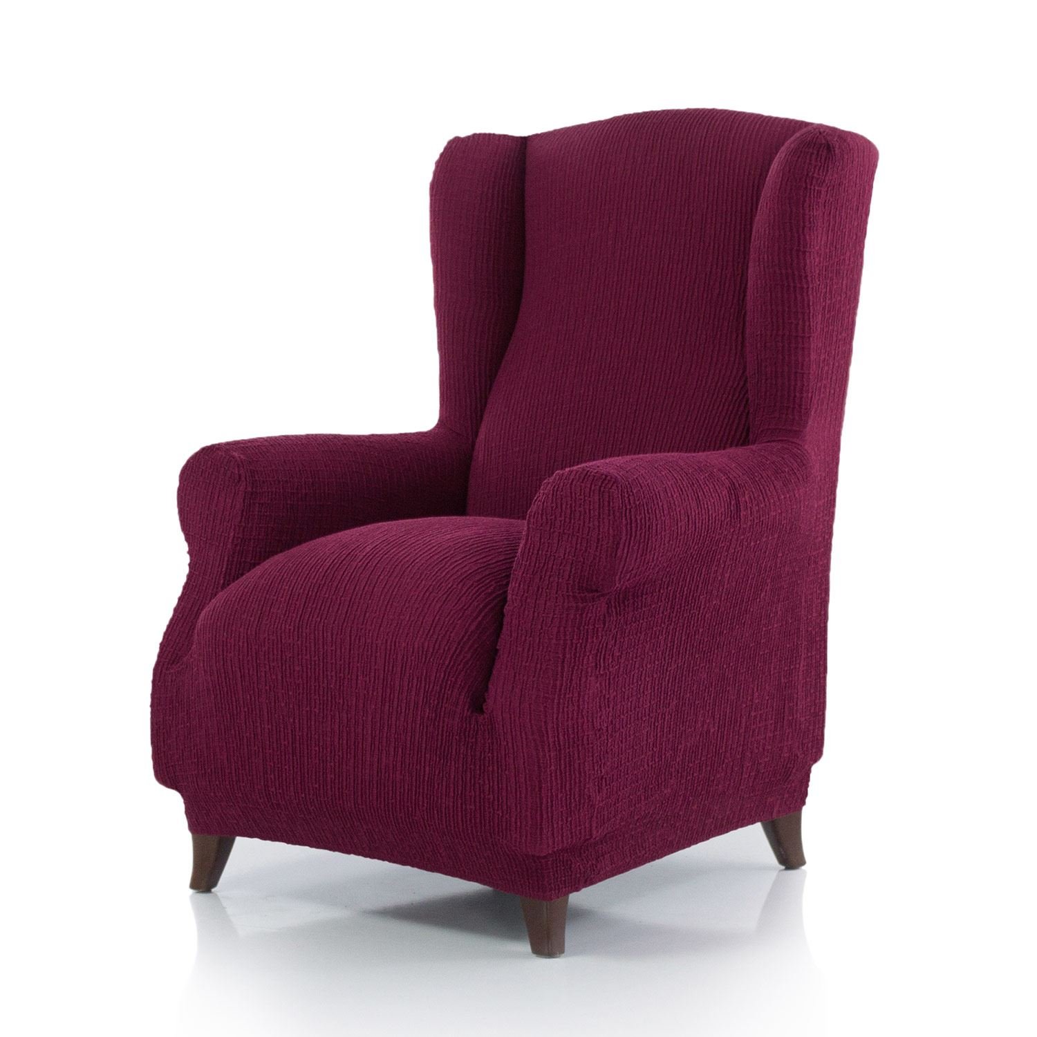 HOMESCAPES Luxury ‘Clare’ Winged Armchair Cover Multi-Stretch Elastic Easy Fit Soft Couch Slipcover to fit Armchair Size 70 – 110 cm Washable Jacquard Fabric Stretch Protector, Purple
