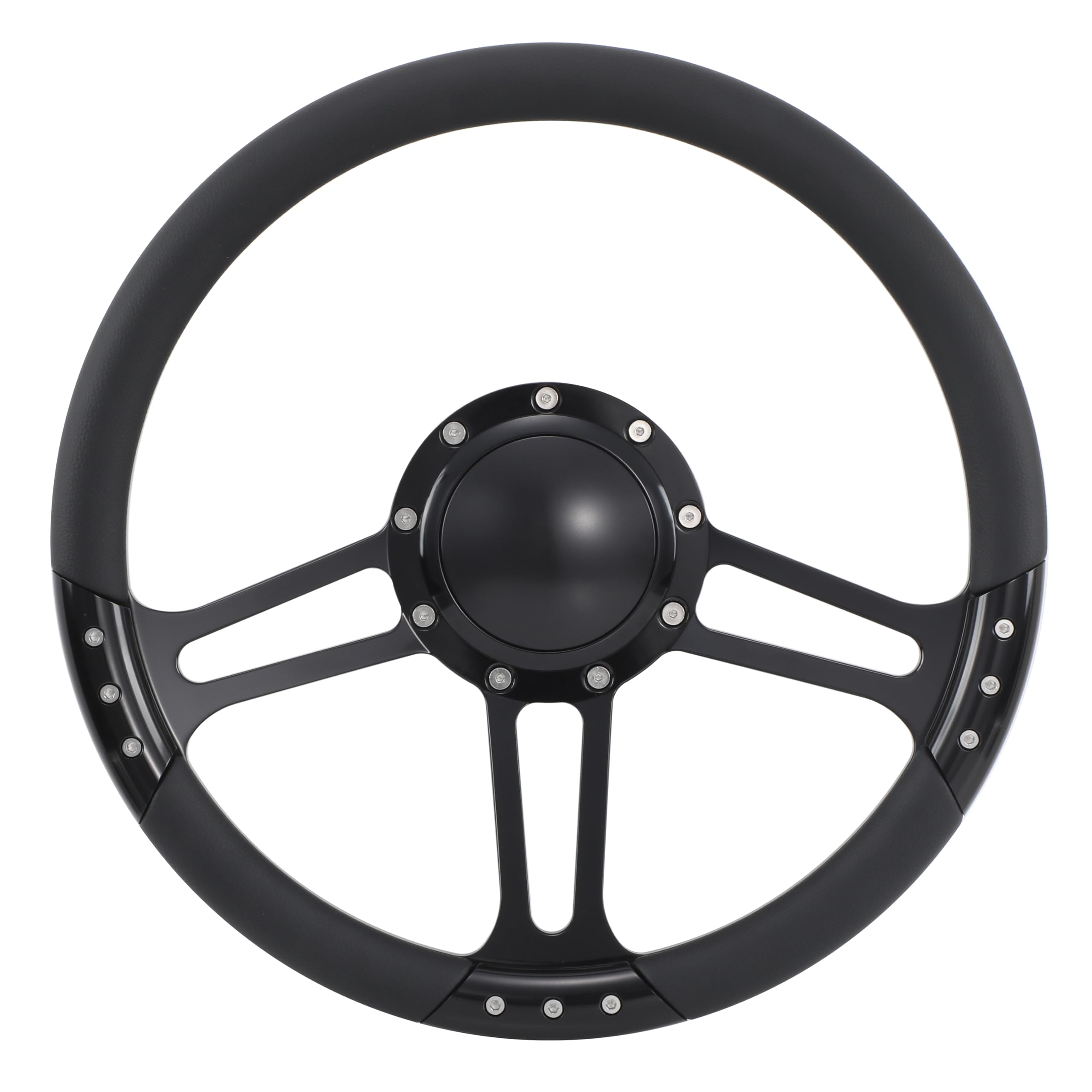 Flashpower 14'' Billet Half Wrap 9 Bolts Steering Wheel with 2'' Dish and Horn Button(Black)