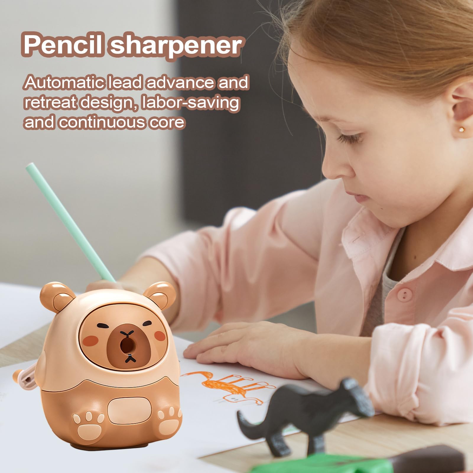 Temperamatite Per Bambini - Temperamatite A Manovella Con Design A Forma Di Trottola Per Scuola,Taglierina a Manovella con Design Cartone Animato a Forma di Capibara per Arte del Disegno