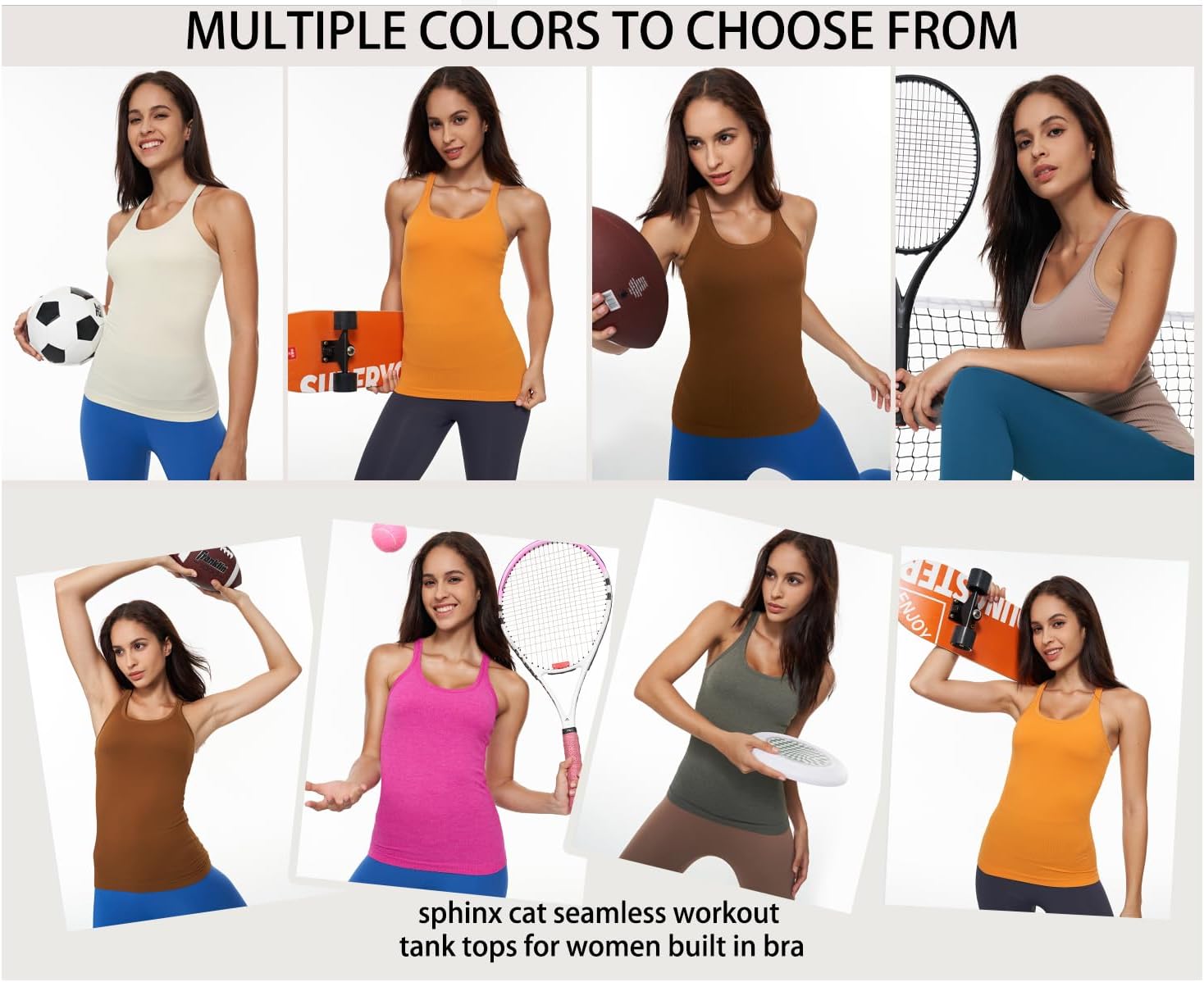 sphinx cat Scoop Neck Seamless Ribbed Workout Yoga Racerback Tank Top for Women with Built in Shelf Bra - Image 3