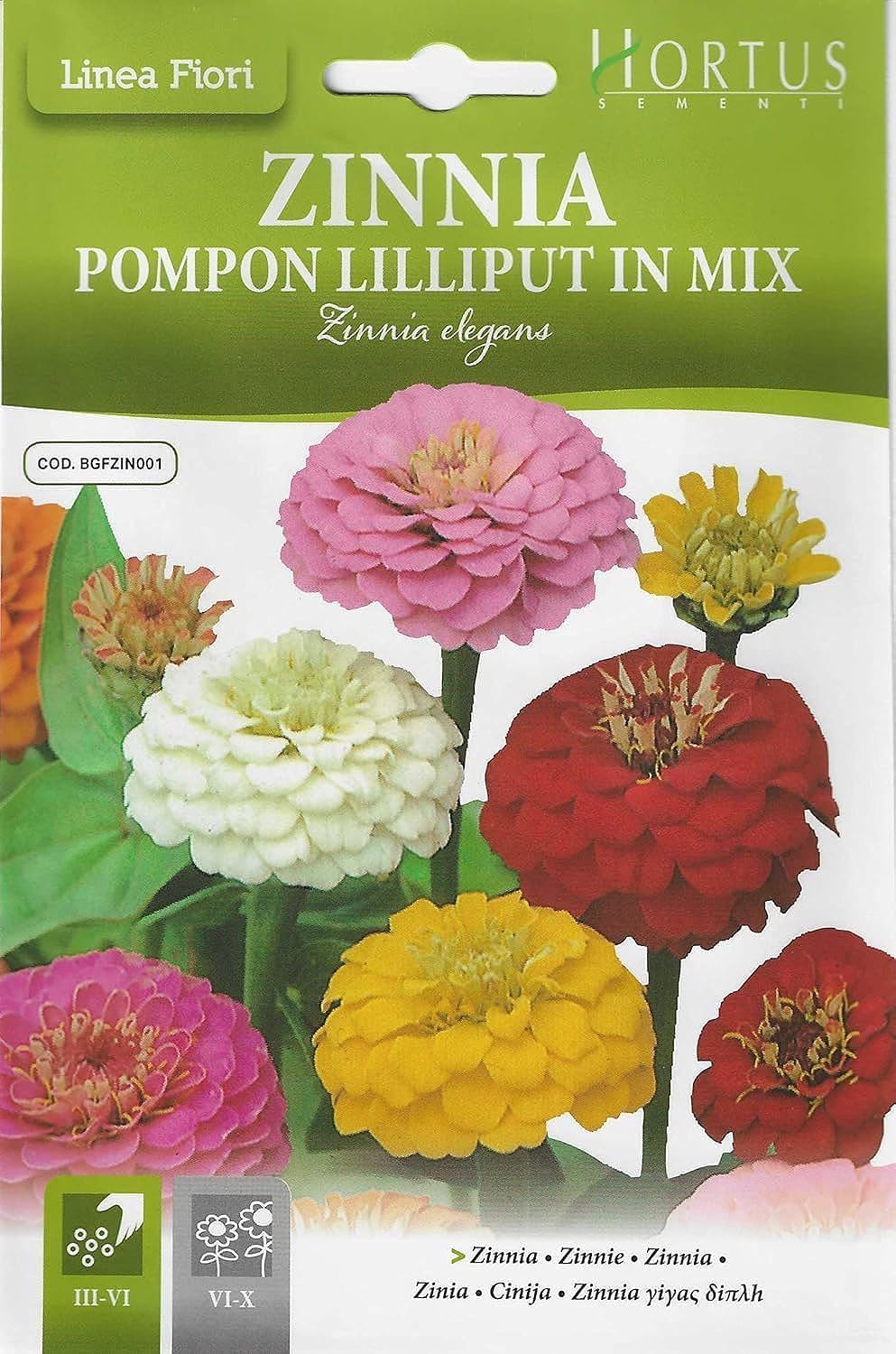 Hortus Zinnia Mix (Zinnia Pompon Lilliput in Mix) Premium Quality Seeds (Made in Italy) by Hortus Sementi