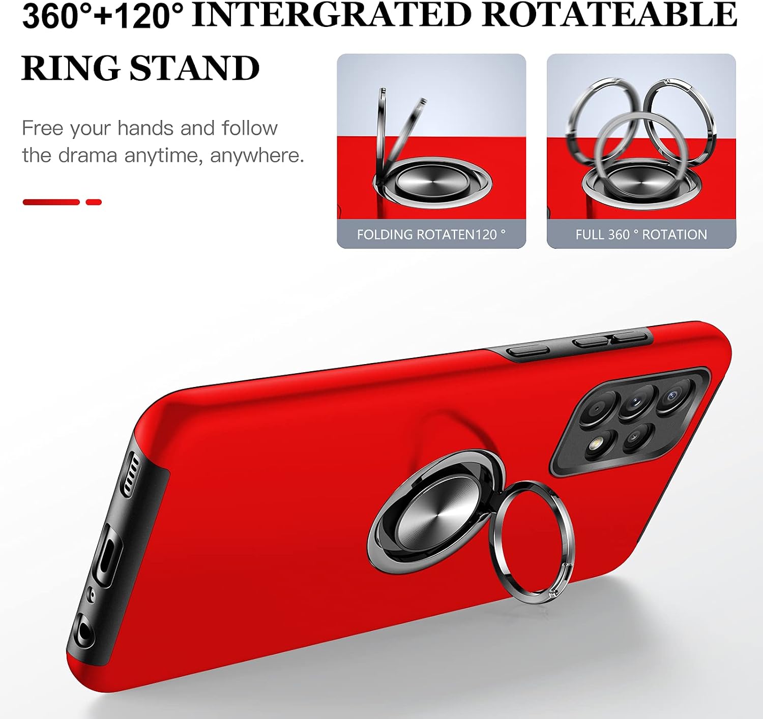 JAME for Samsung Galaxy A52 5G Case with [2 Pack] Tempered-Glass Screen Protector, Slim Soft Heavy Duty Cover for Samsung A52 Case, with Invisible Ring Holder Kickstand for Galaxy A52 Case, Red